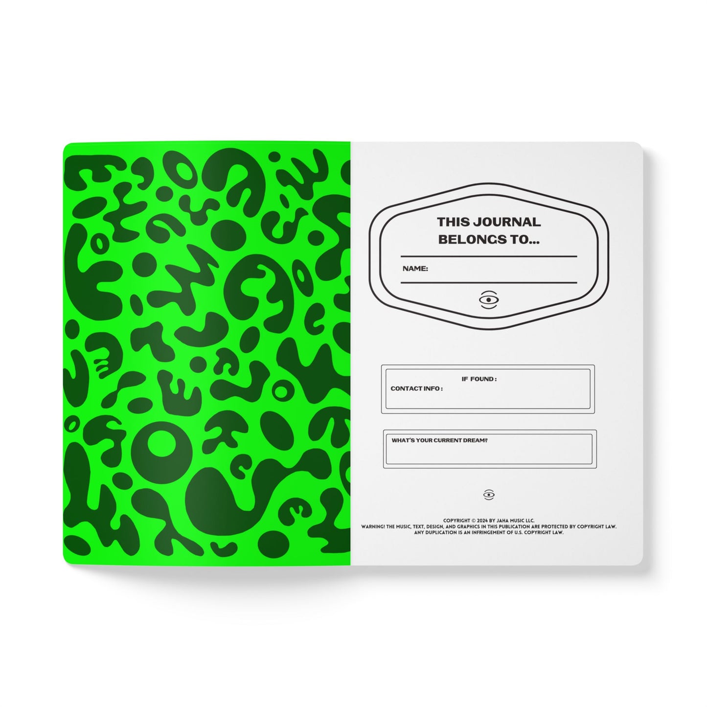 PURE IMAGINATION SOFTCOVER JOURNAL w INSIDE PRINTS + TEAR-OFF PAGES (RULED LINE) - Green Eyes