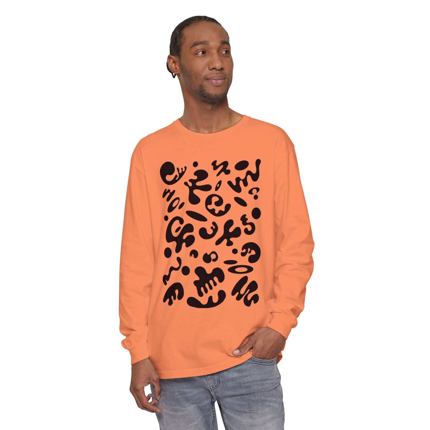 PURE IMAGINATION UNISEX GARMENT-DYED LONG SLEEVE T-SHIRT - Smoke Black Print