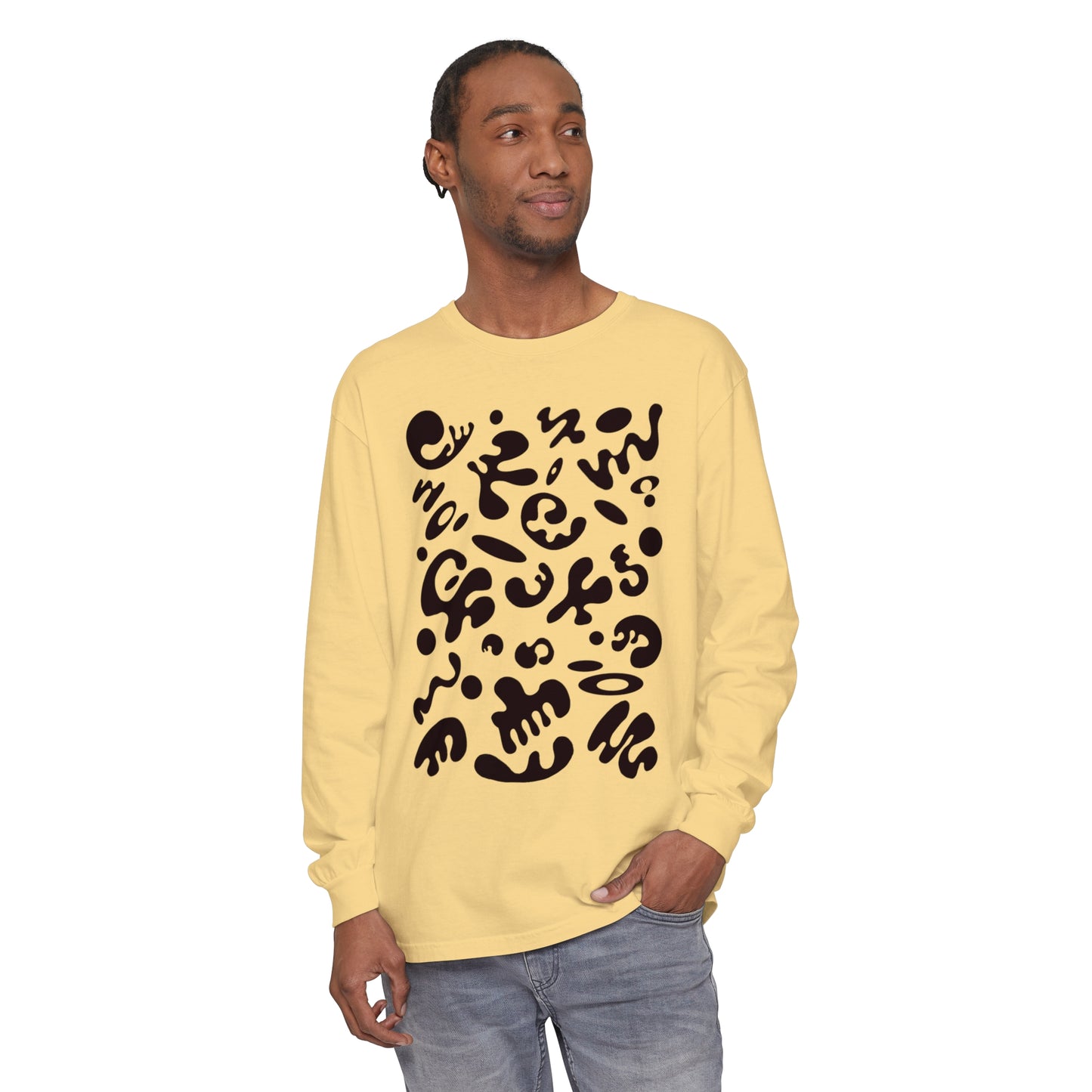 PURE IMAGINATION UNISEX GARMENT-DYED LONG SLEEVE T-SHIRT - Smoke Black Print