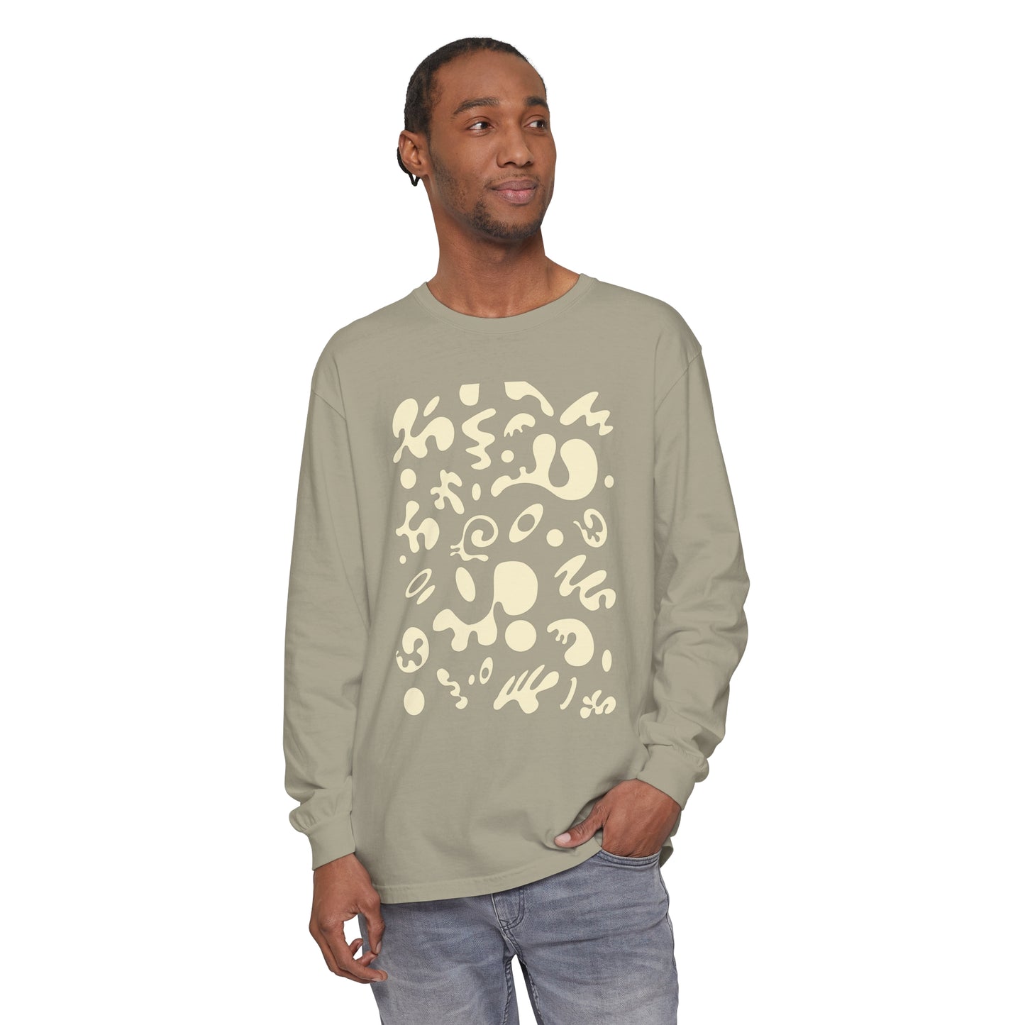 PURE IMAGINATION UNISEX GARMENT-DYED LONG SLEEVE T-SHIRT - Warm White Print