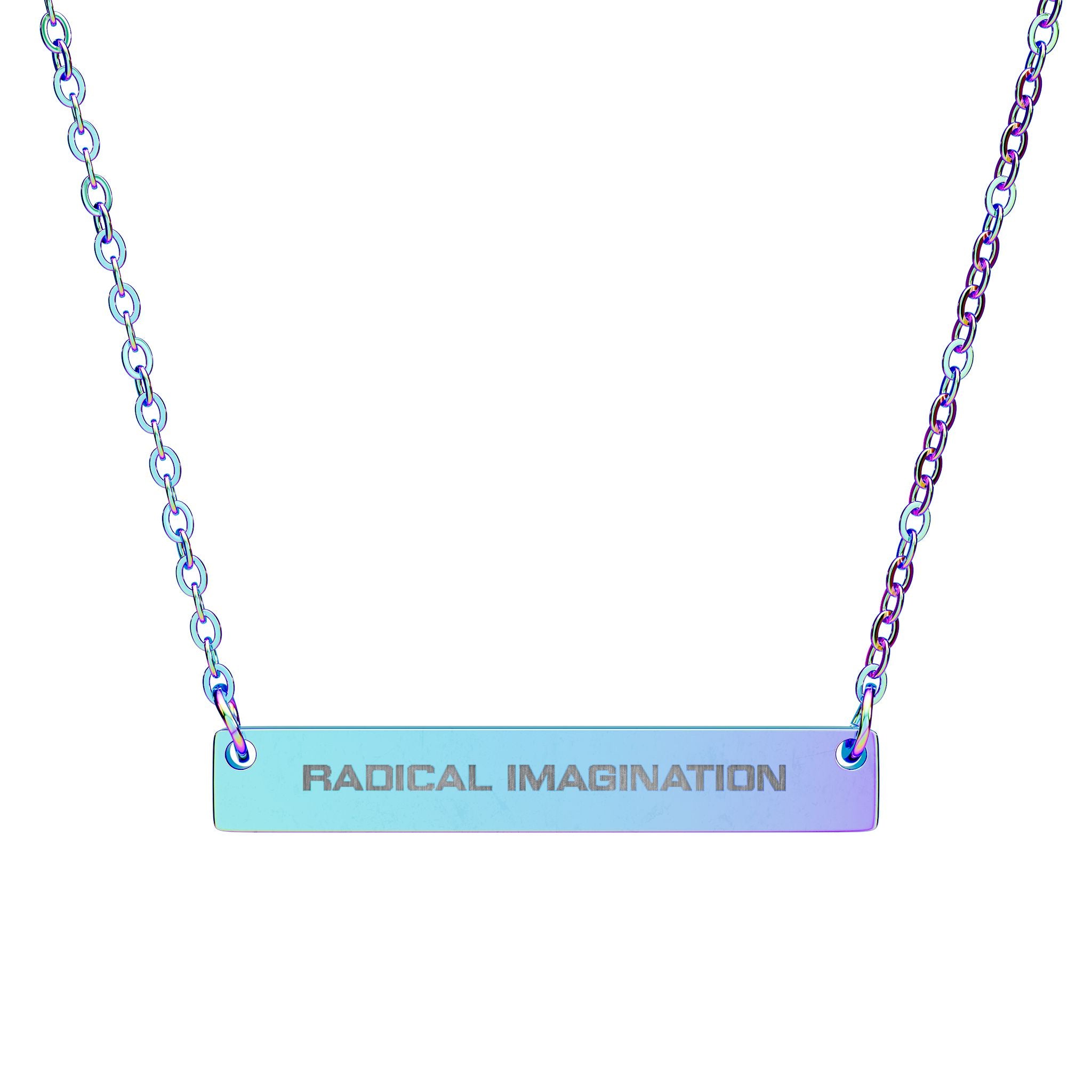 "RADICAL IMAGINATION" Engraved Horizontal Bar Necklace