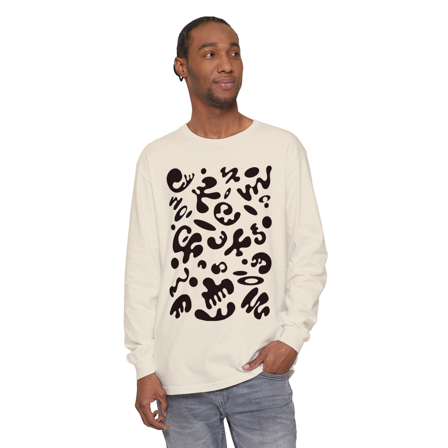 PURE IMAGINATION UNISEX GARMENT-DYED LONG SLEEVE T-SHIRT - Smoke Black Print