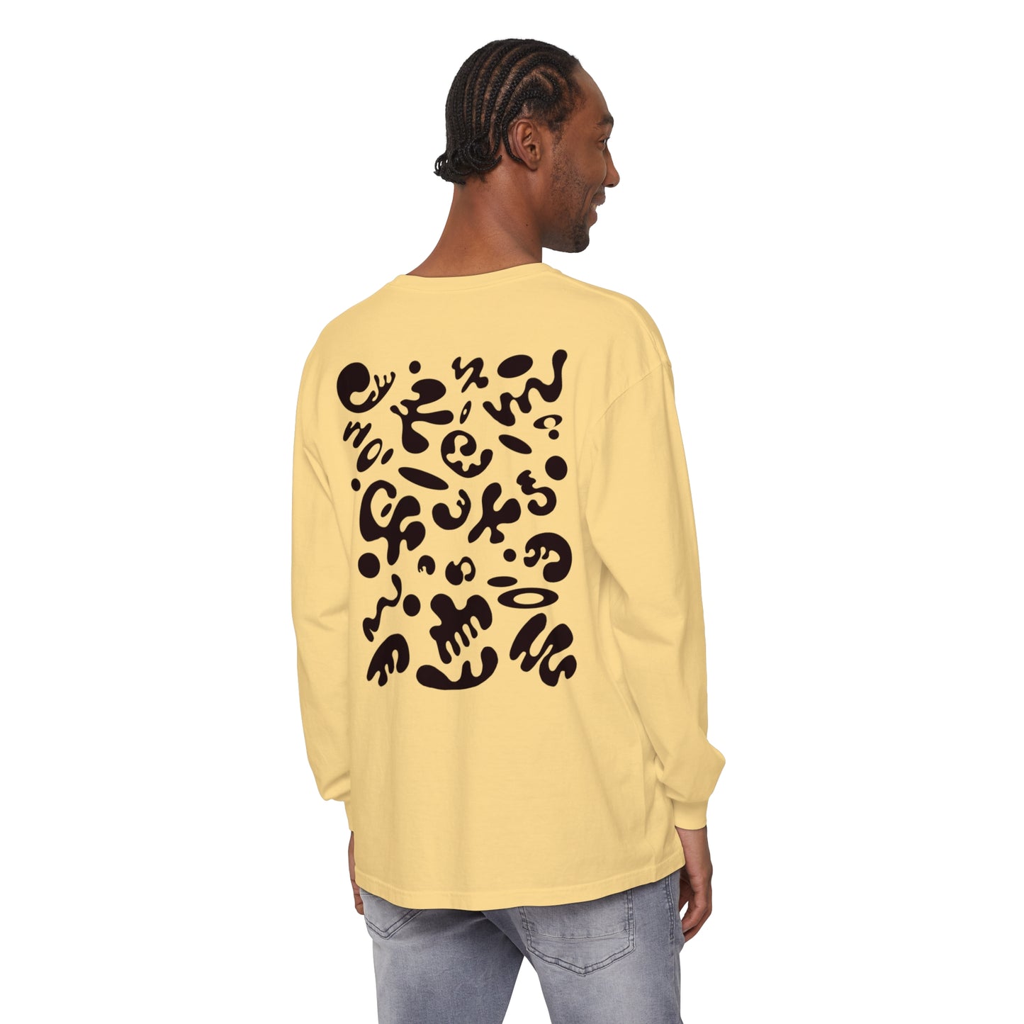 PURE IMAGINATION UNISEX GARMENT-DYED LONG SLEEVE T-SHIRT - Smoke Black Print