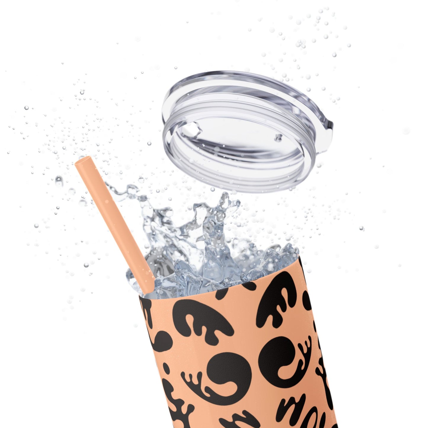 NOURISH'D SKINNY COLOR TUMBLER w Straw - Smoke Black Print