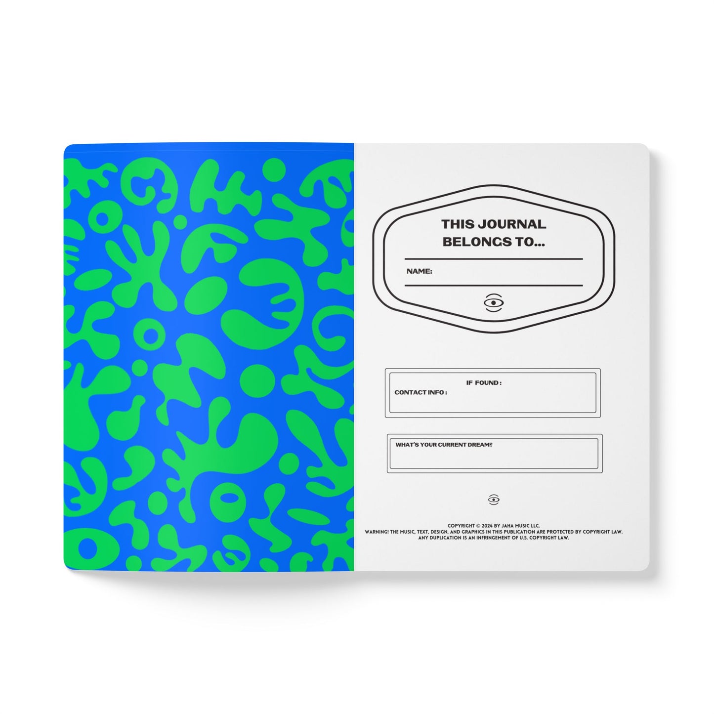 PURE IMAGINATION SOFTCOVER JOURNAL w INSIDE PRINTS + TEAR-OFF PAGES (RULED LINE) - Blue & Green