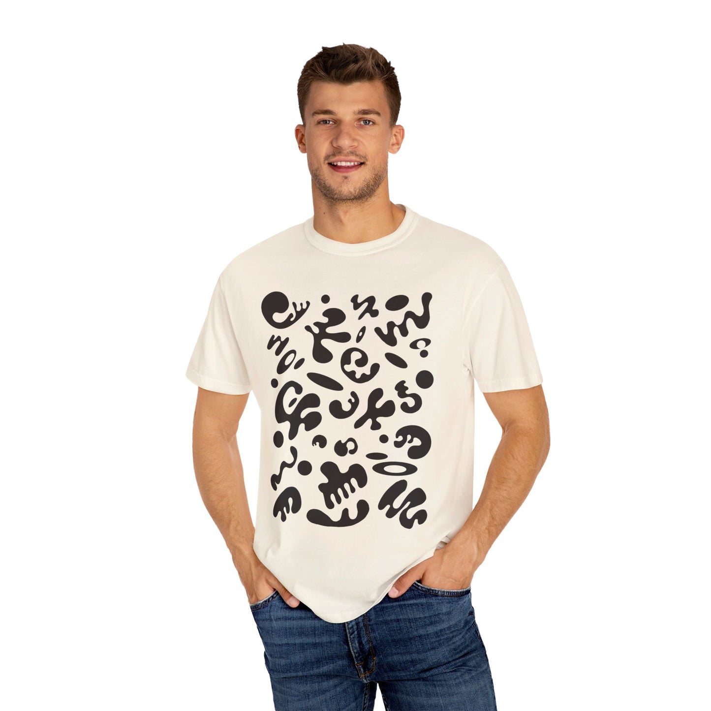 PURE IMAGINATION UNISEX GARMENT-DYED T-SHIRT (WARM NEUTRALS) - Smoke Black Print