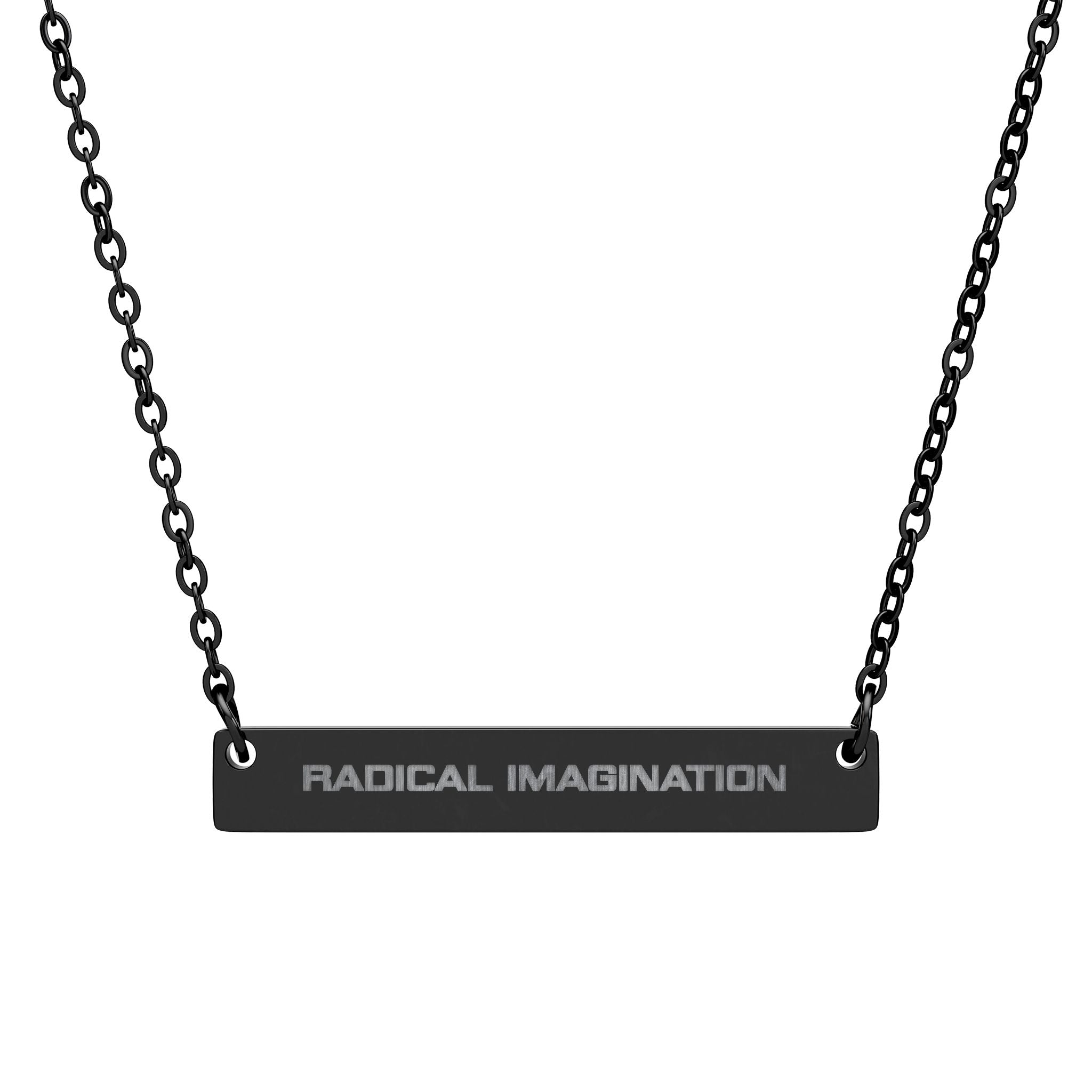 "RADICAL IMAGINATION" Engraved Horizontal Bar Necklace