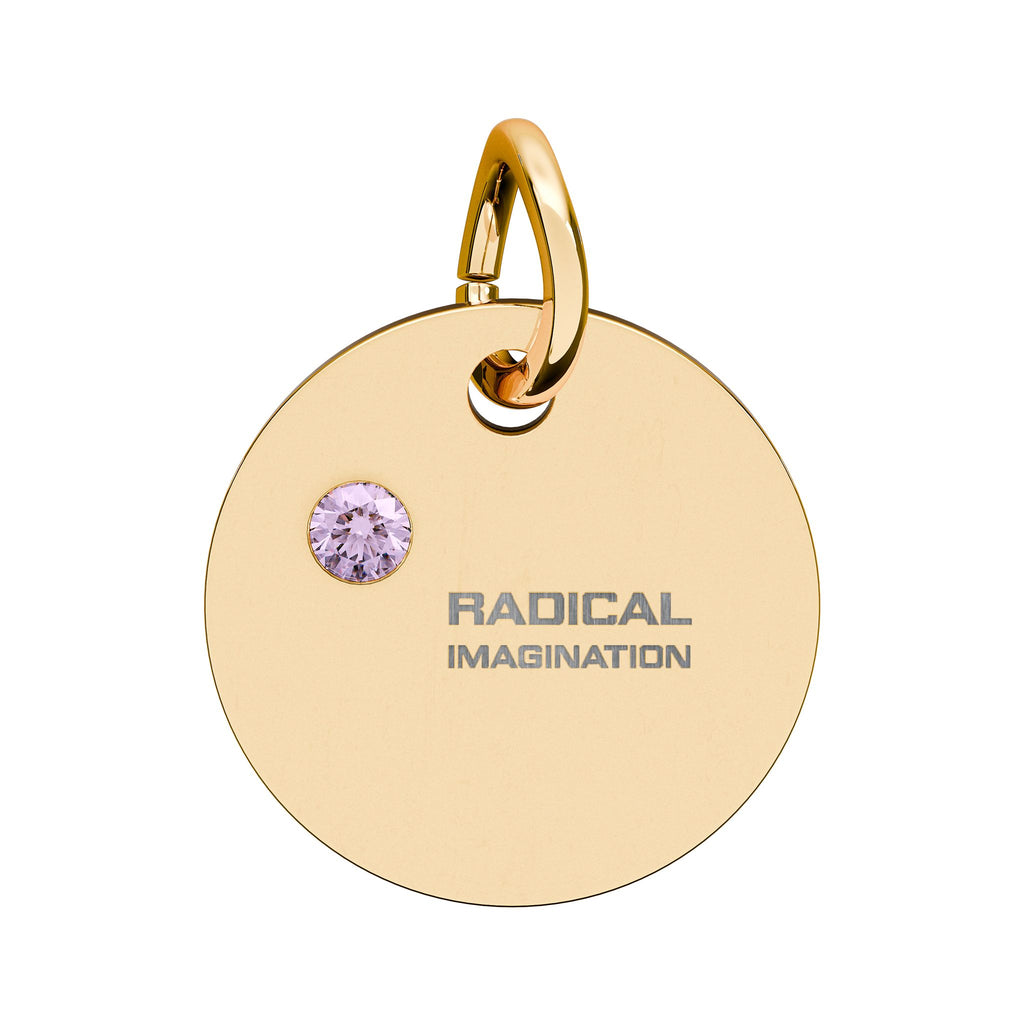 Radical Imagination Engraved Birthstone Circle Charm — Personalized Sterling Pendant