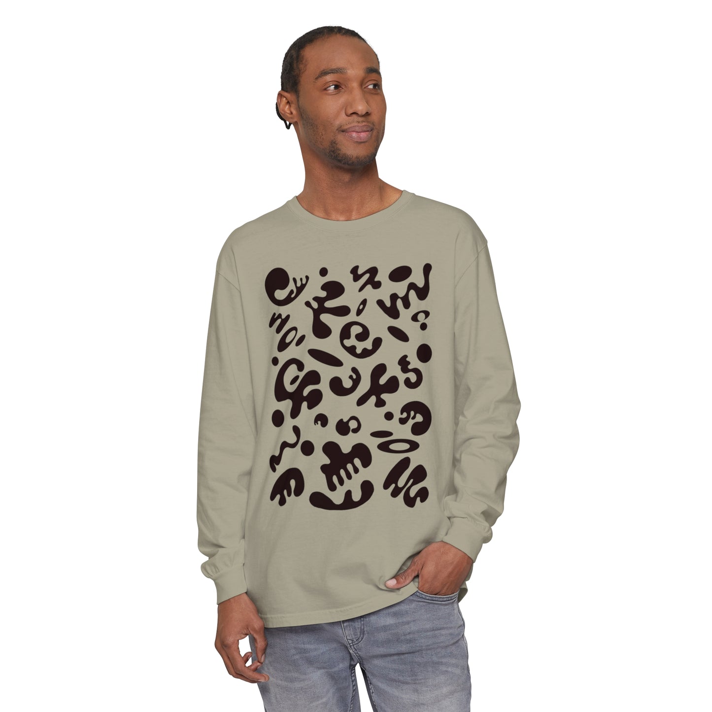 PURE IMAGINATION UNISEX GARMENT-DYED LONG SLEEVE T-SHIRT - Smoke Black Print