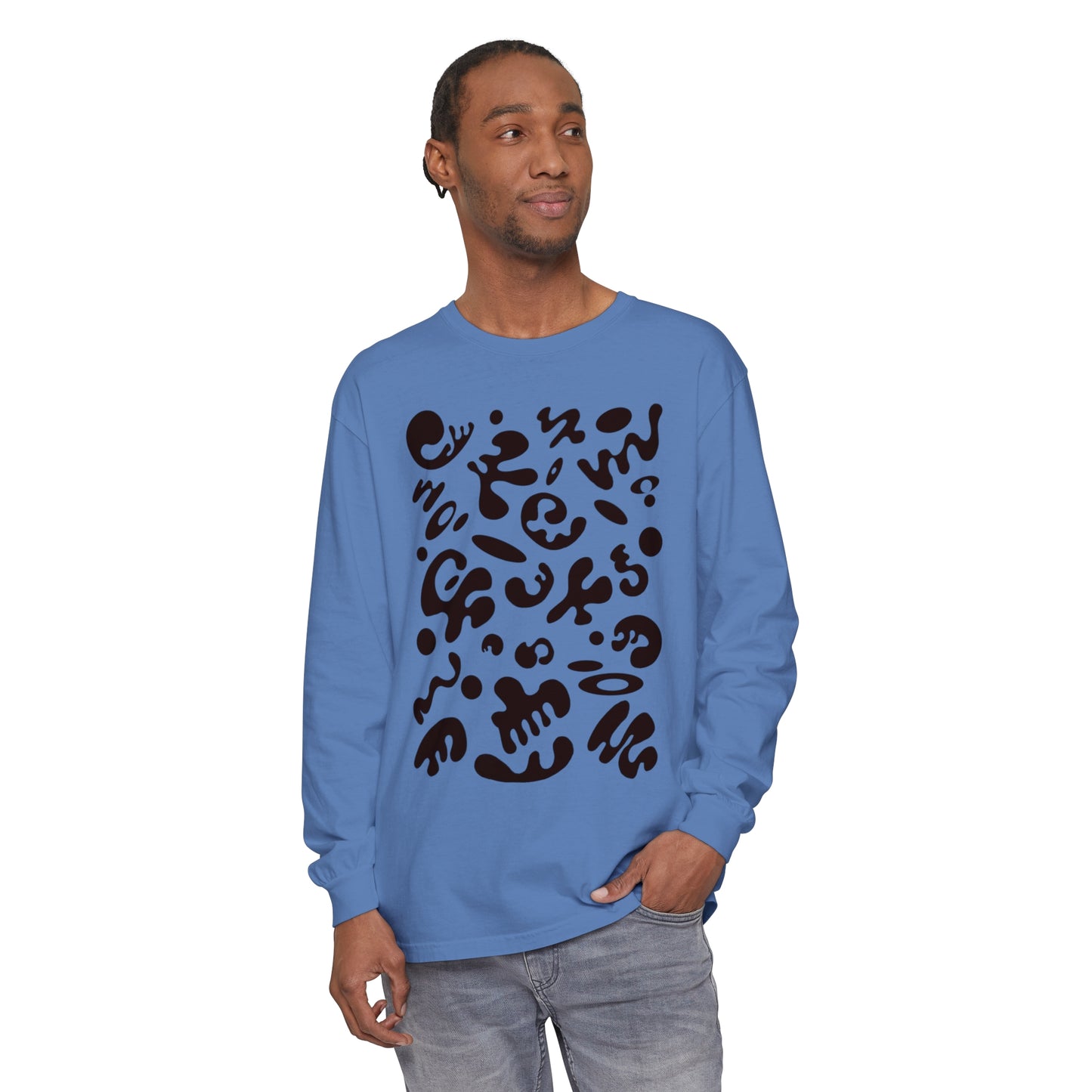 PURE IMAGINATION UNISEX GARMENT-DYED LONG SLEEVE T-SHIRT - Smoke Black Print