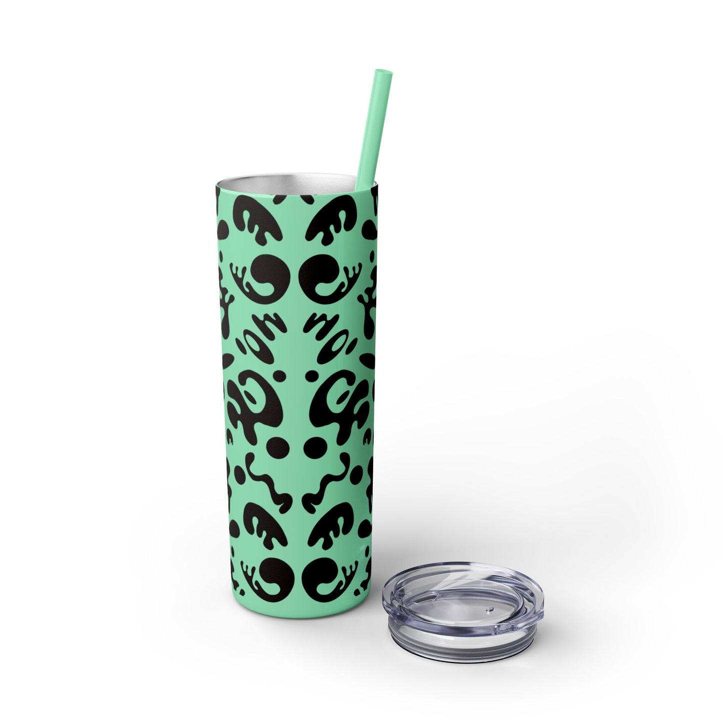 NOURISH'D SKINNY COLOR TUMBLER w Straw - Smoke Black Print