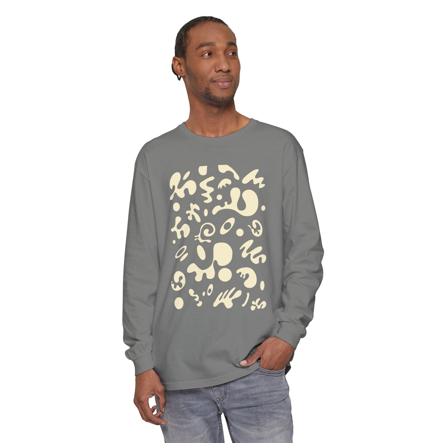 PURE IMAGINATION UNISEX GARMENT-DYED LONG SLEEVE T-SHIRT - Warm White Print