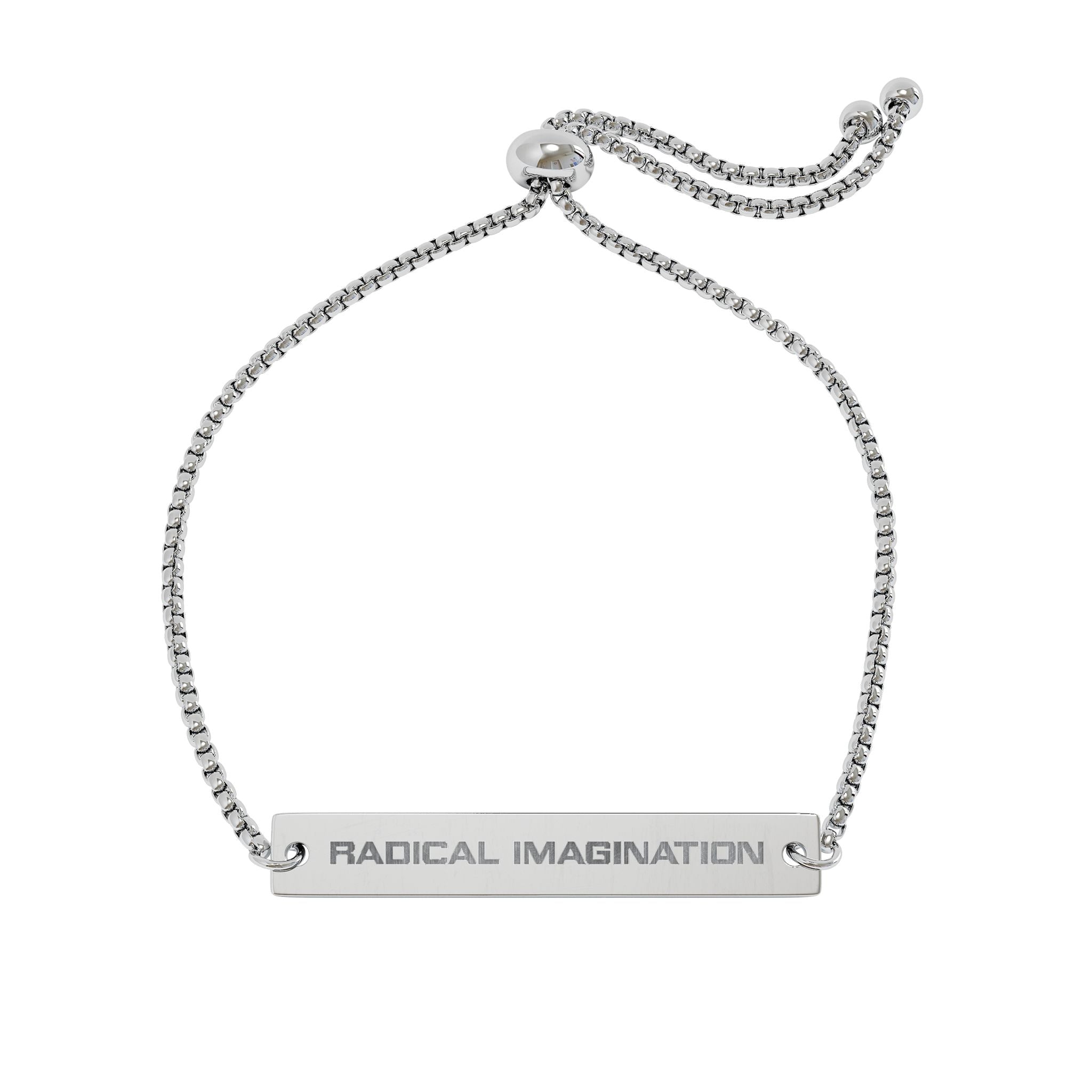 'Radical Imagination' Engraved Adjustable Bar Bracelet
