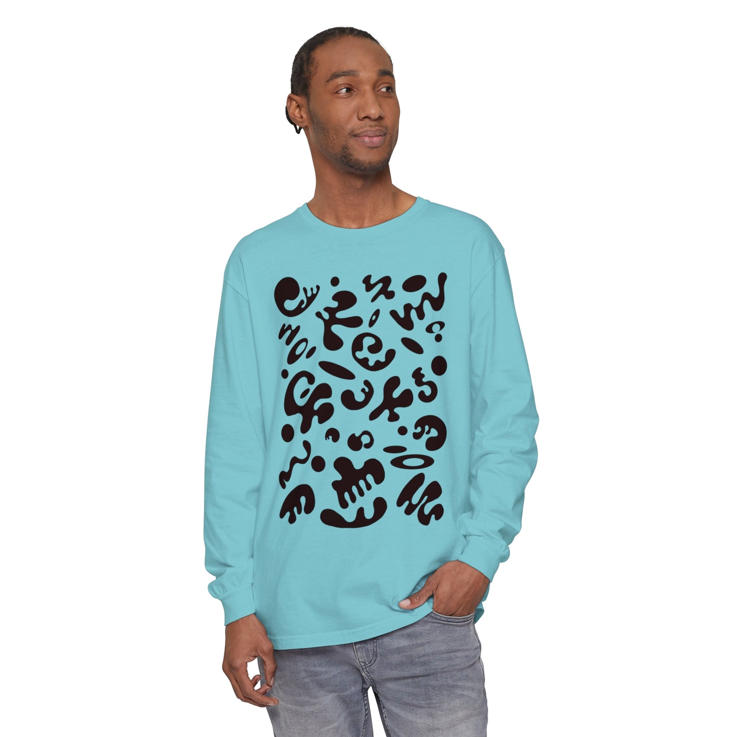 PURE IMAGINATION UNISEX GARMENT-DYED LONG SLEEVE T-SHIRT - Smoke Black Print