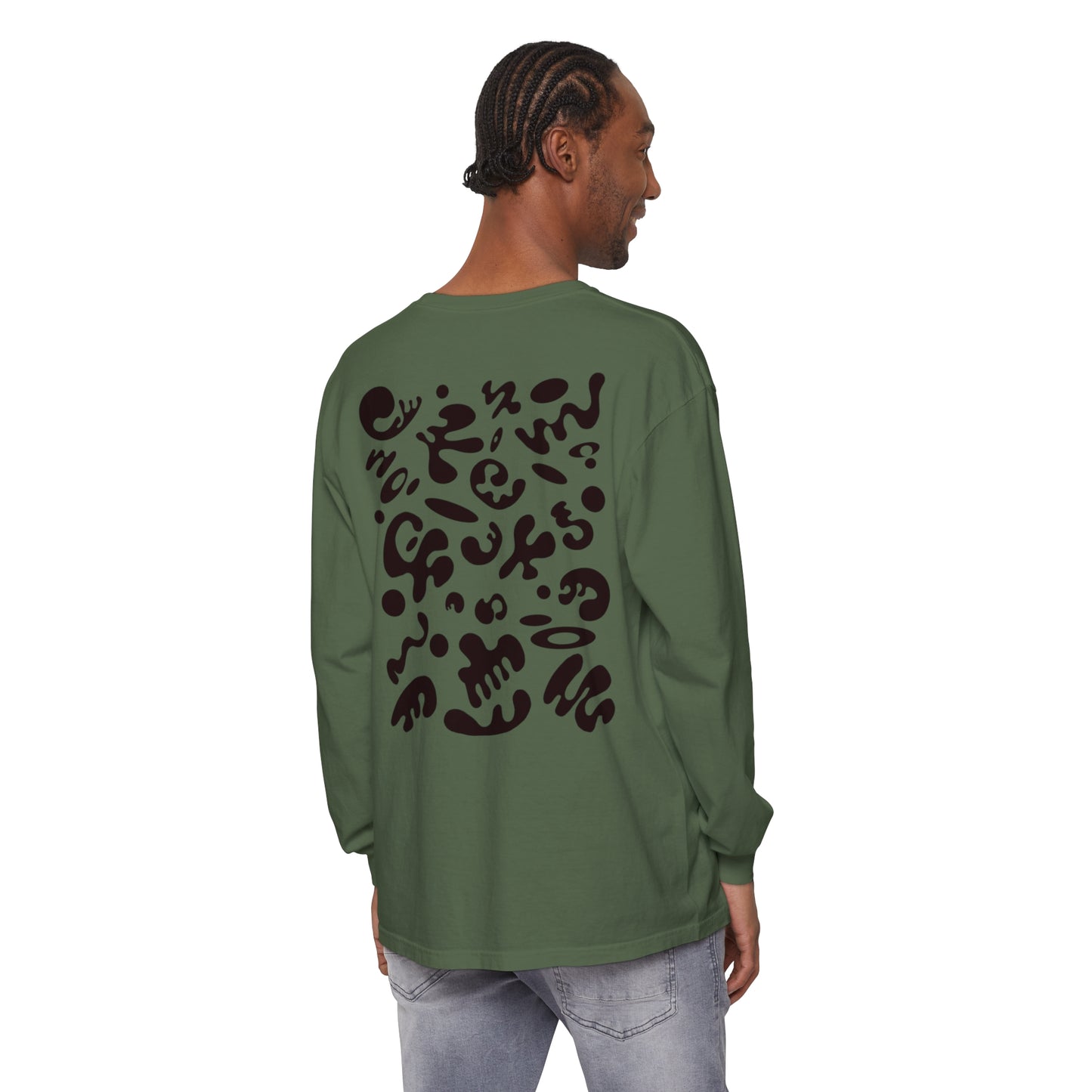 PURE IMAGINATION UNISEX GARMENT-DYED LONG SLEEVE T-SHIRT - Smoke Black Print