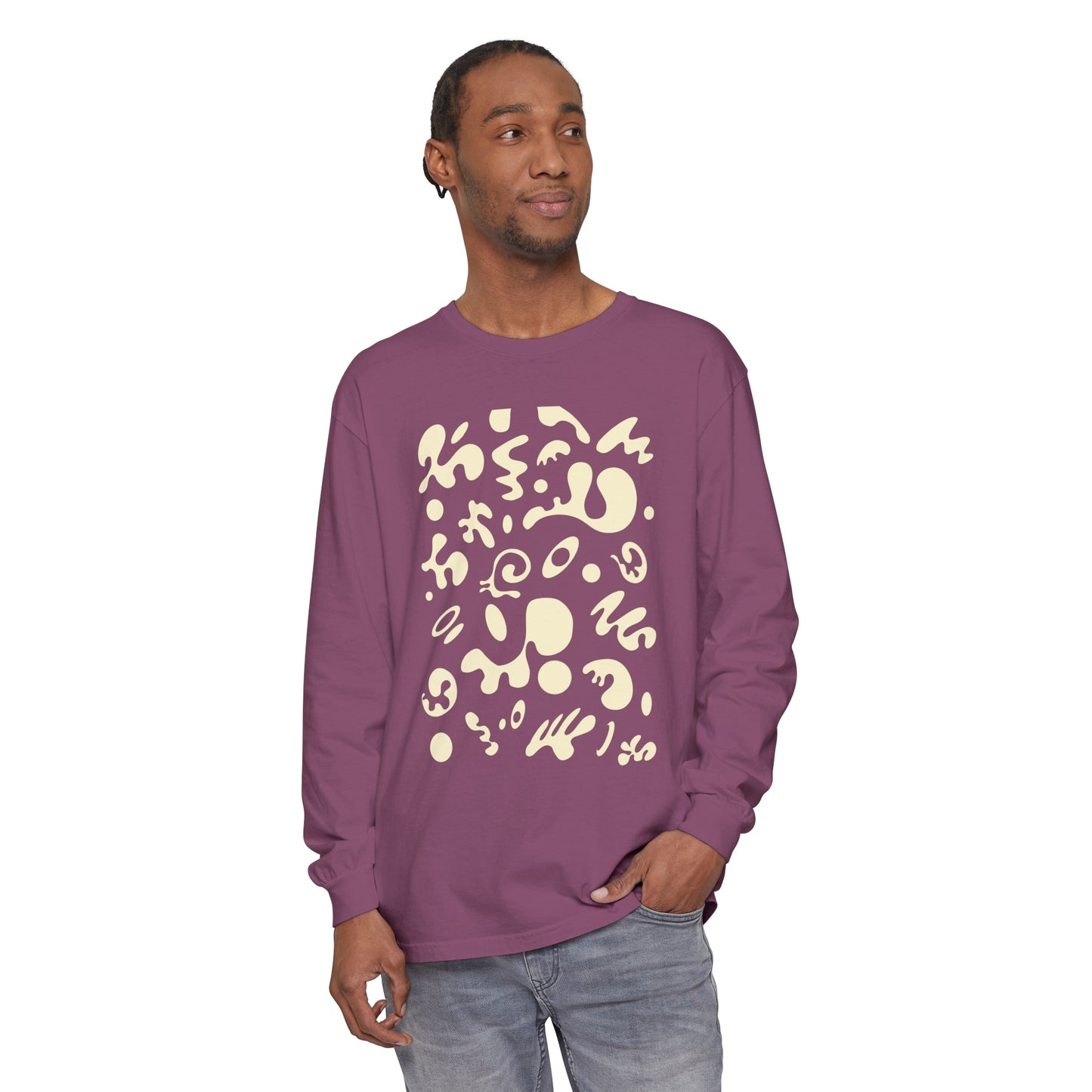 PURE IMAGINATION UNISEX GARMENT-DYED LONG SLEEVE T-SHIRT - Warm White Print