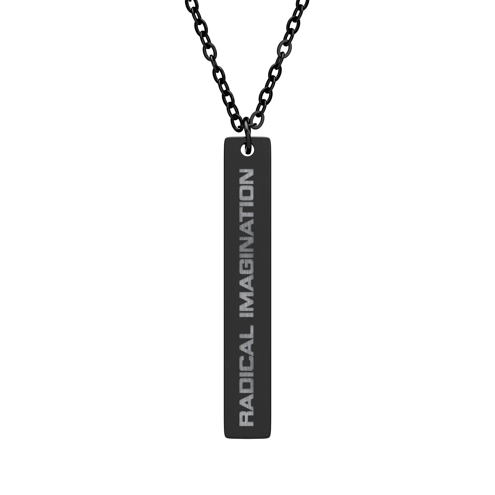 Engraved Vertical Bar Necklace — "Radical Imagination" Pendant