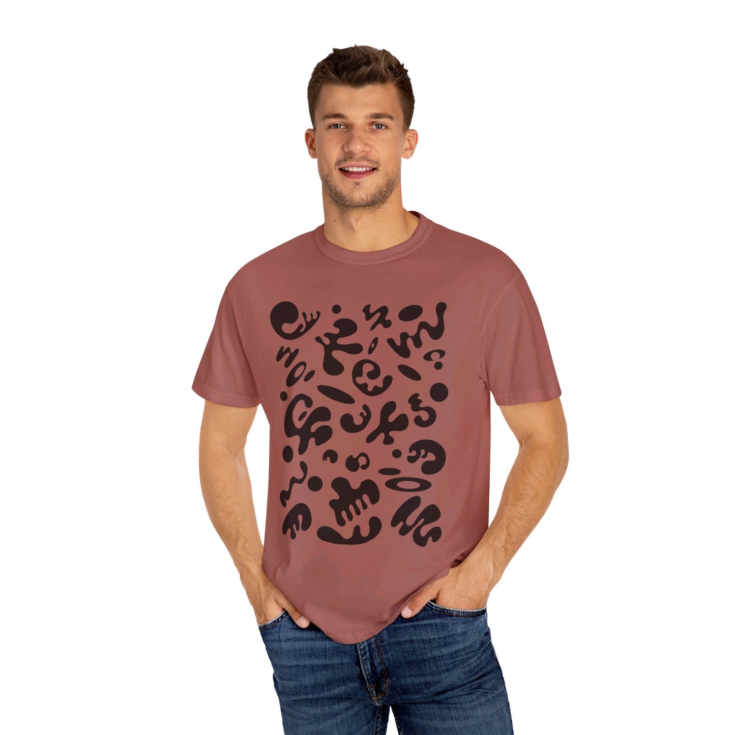 PURE IMAGINATION UNISEX GARMENT-DYED T-SHIRT (WARM NEUTRALS) - Smoke Black Print