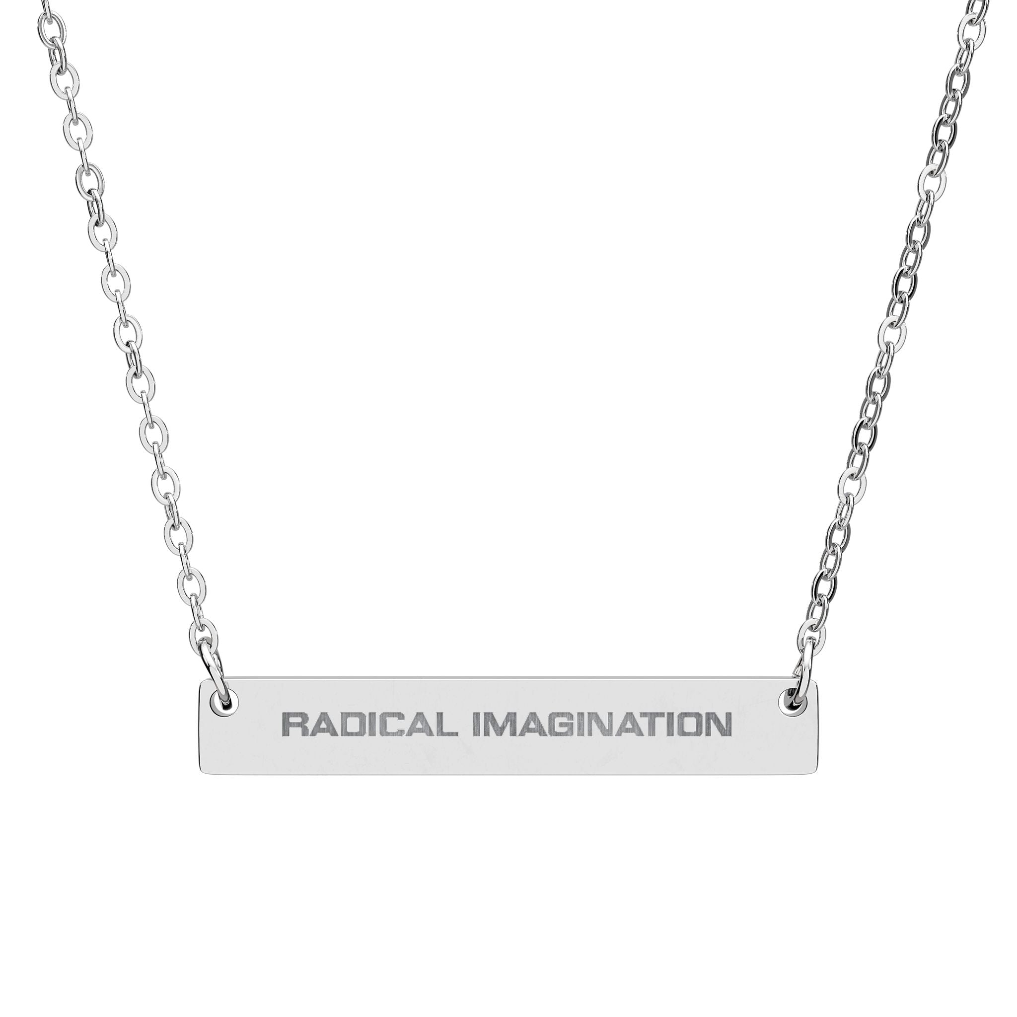 "RADICAL IMAGINATION" Engraved Horizontal Bar Necklace