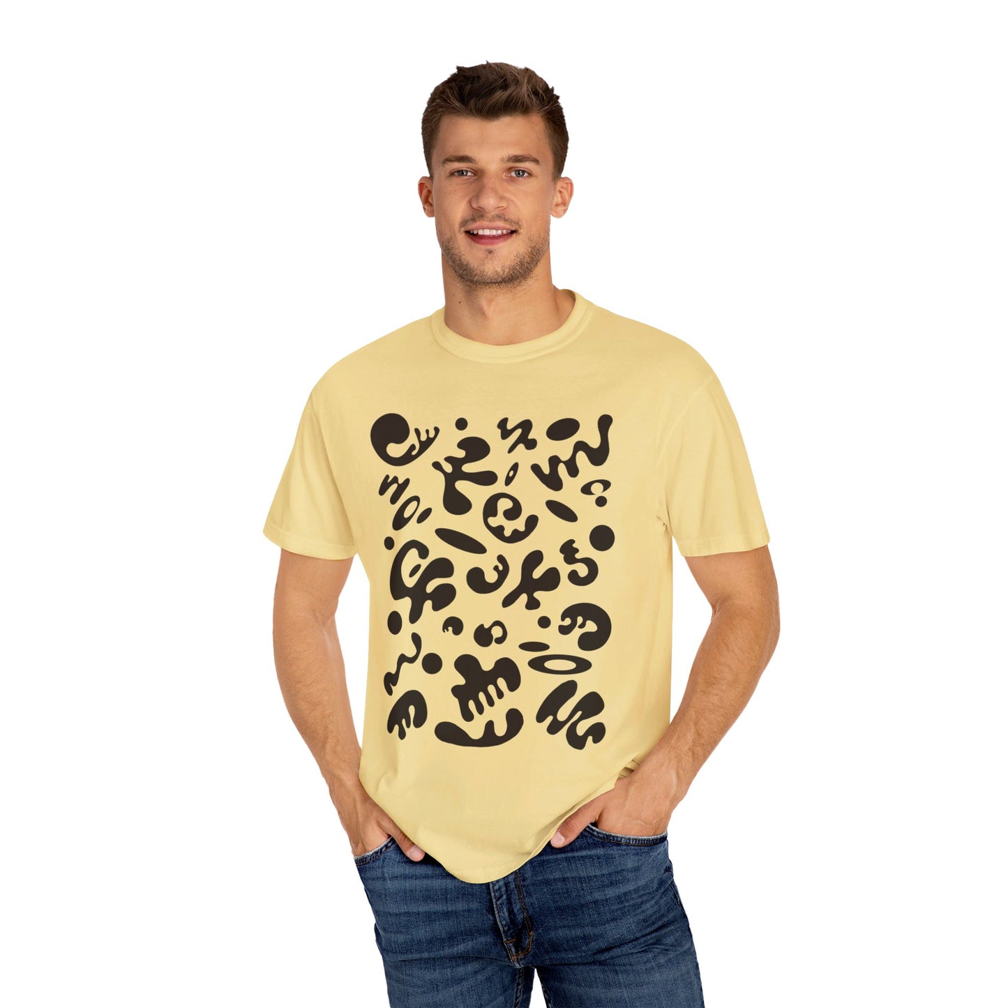 PURE IMAGINATION UNISEX GARMENT-DYED T-SHIRT (WARM NEUTRALS) - Smoke Black Print