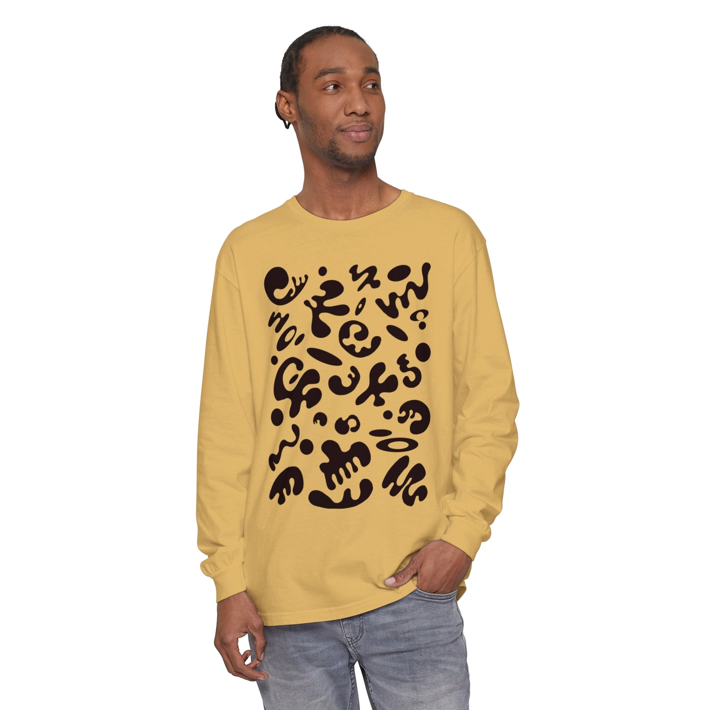 PURE IMAGINATION UNISEX GARMENT-DYED LONG SLEEVE T-SHIRT - Smoke Black Print