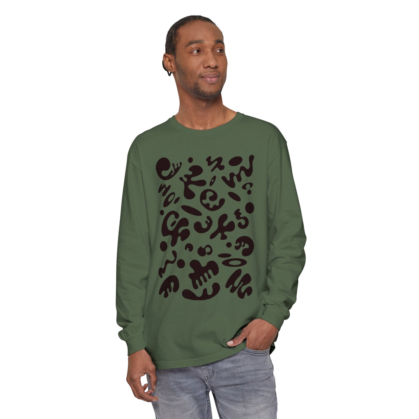 PURE IMAGINATION UNISEX GARMENT-DYED LONG SLEEVE T-SHIRT - Smoke Black Print