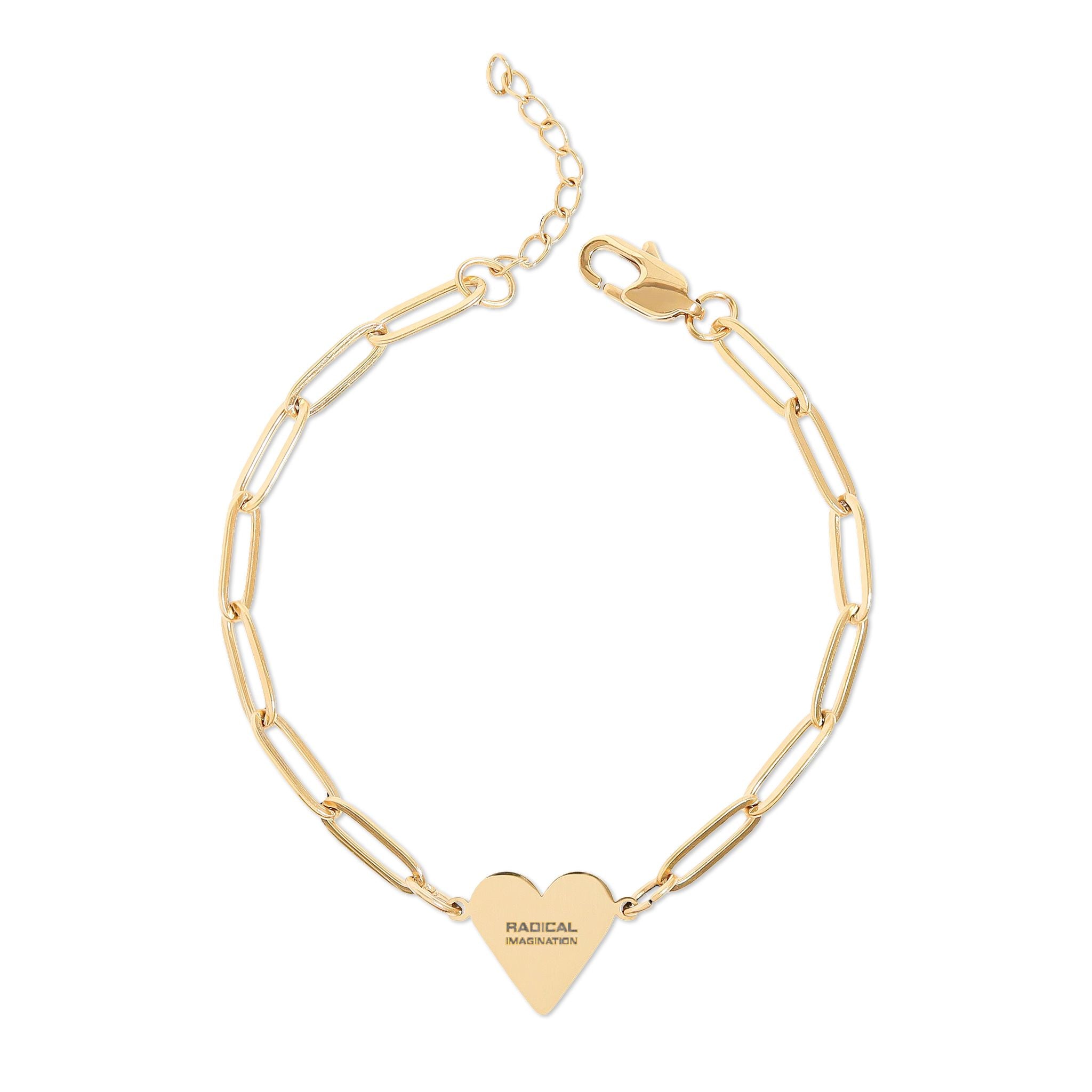 Radical Imagination Engraved Paperclip Chain Bracelet with Heart Pendant