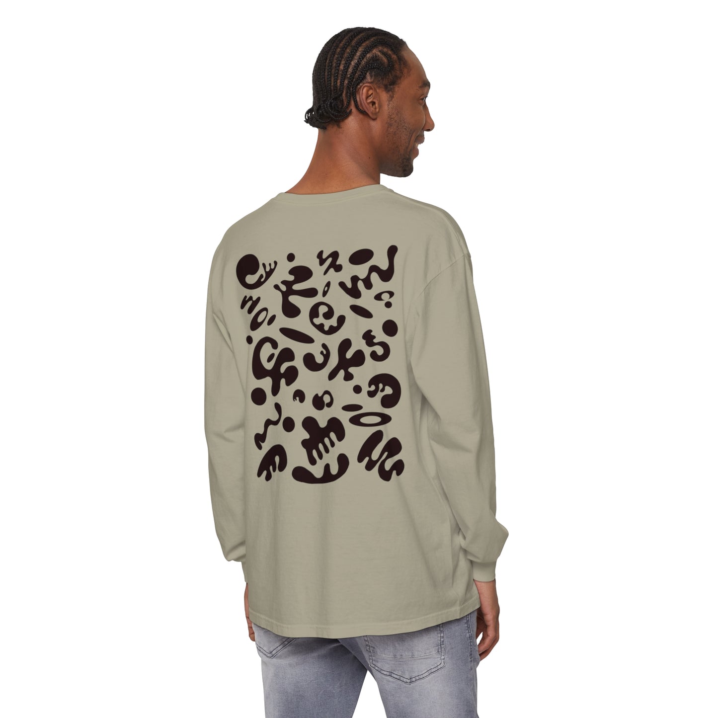 PURE IMAGINATION UNISEX GARMENT-DYED LONG SLEEVE T-SHIRT - Smoke Black Print