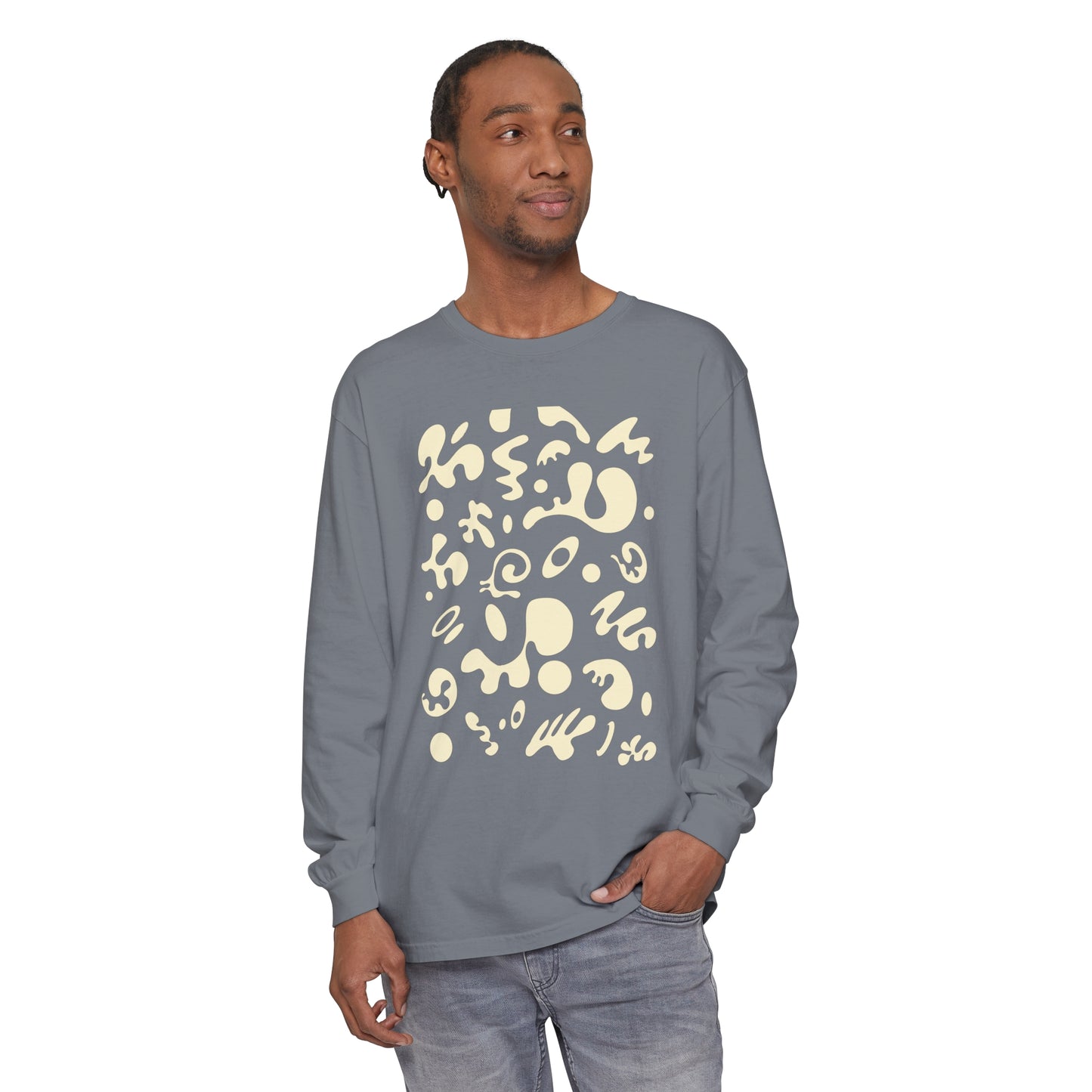 PURE IMAGINATION UNISEX GARMENT-DYED LONG SLEEVE T-SHIRT - Warm White Print