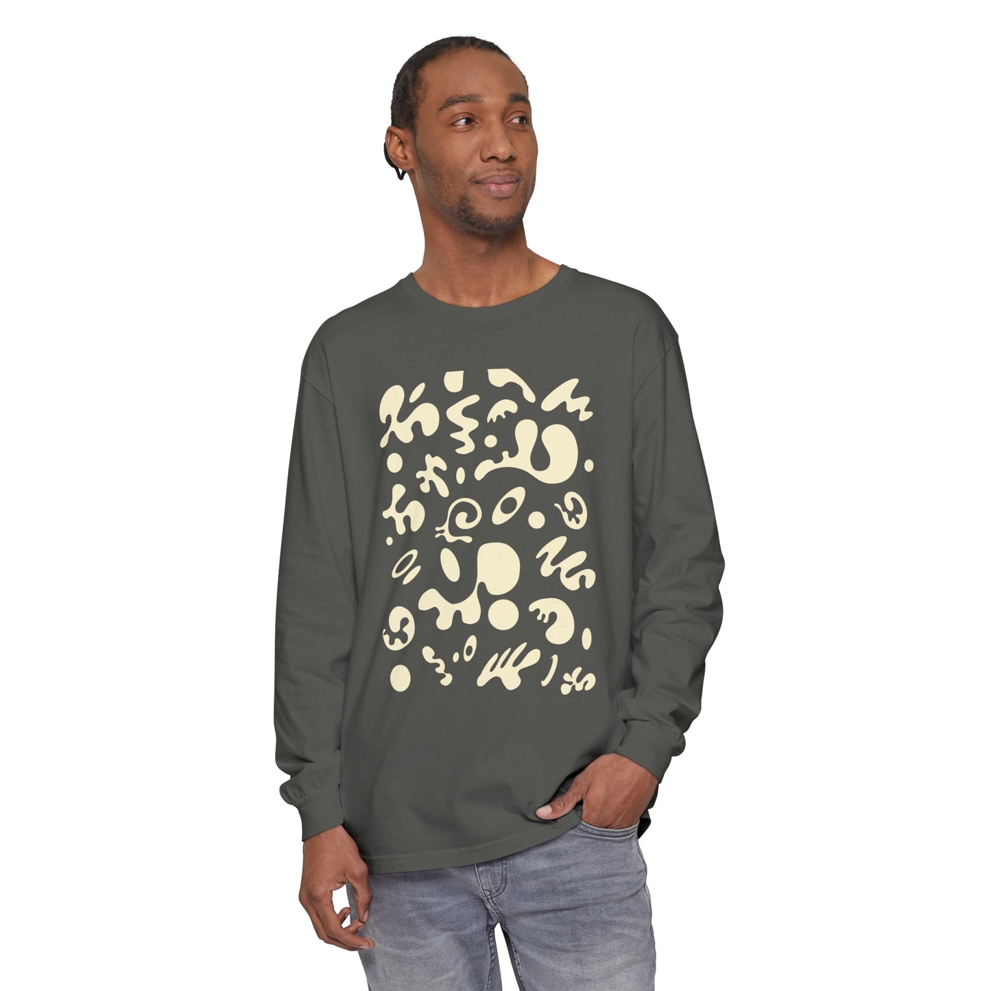 PURE IMAGINATION UNISEX GARMENT-DYED LONG SLEEVE T-SHIRT - Warm White Print