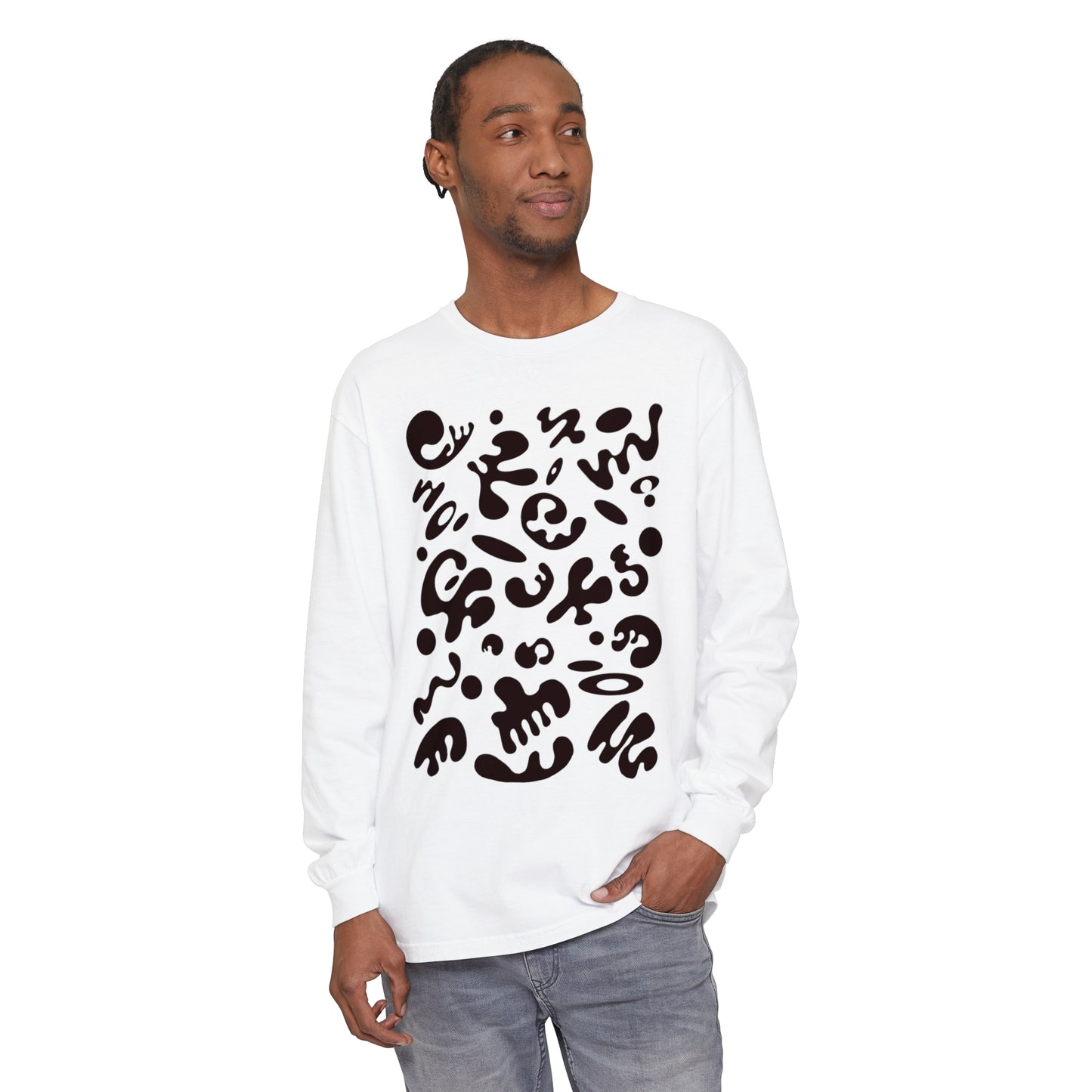 PURE IMAGINATION UNISEX GARMENT-DYED LONG SLEEVE T-SHIRT - Smoke Black Print