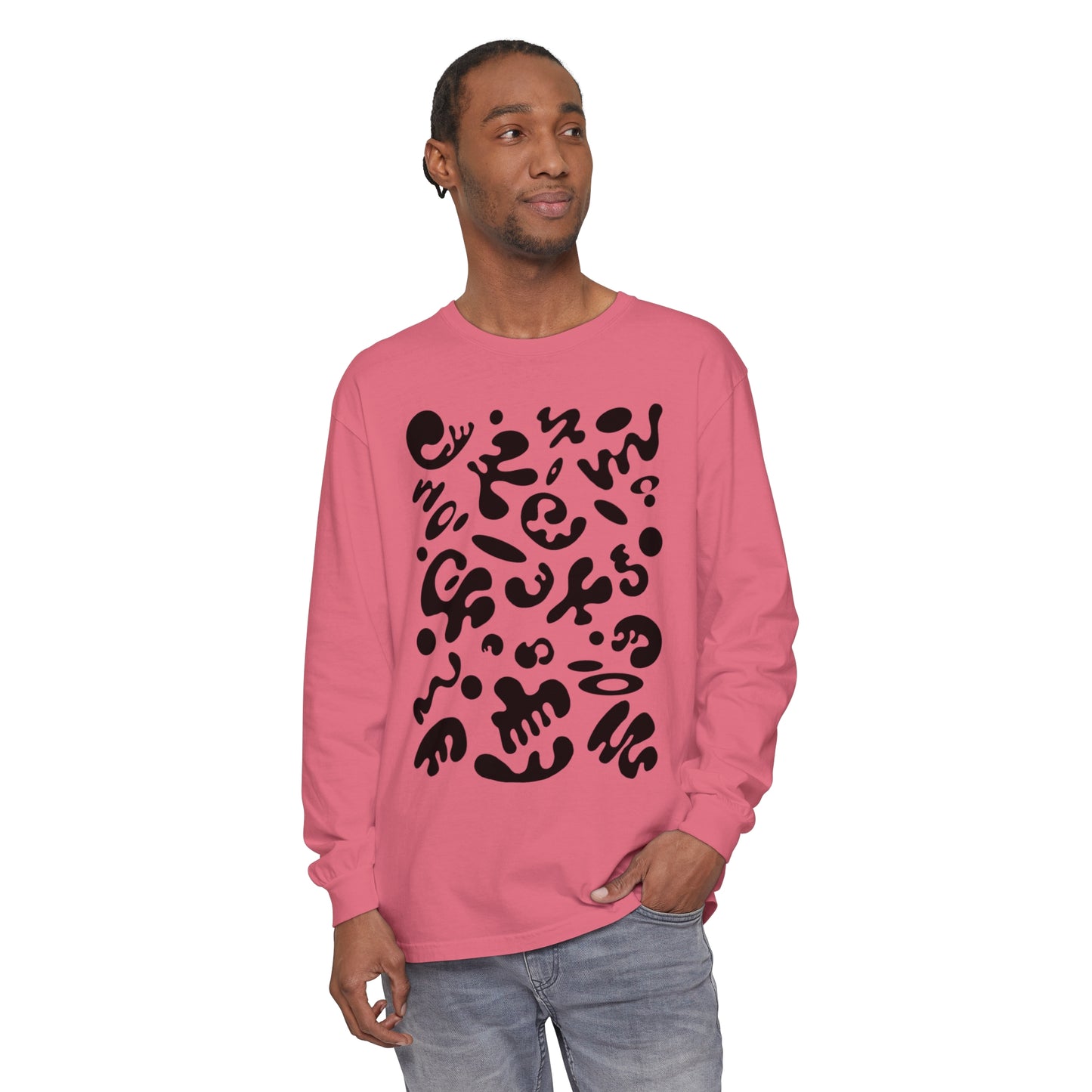 PURE IMAGINATION UNISEX GARMENT-DYED LONG SLEEVE T-SHIRT - Smoke Black Print