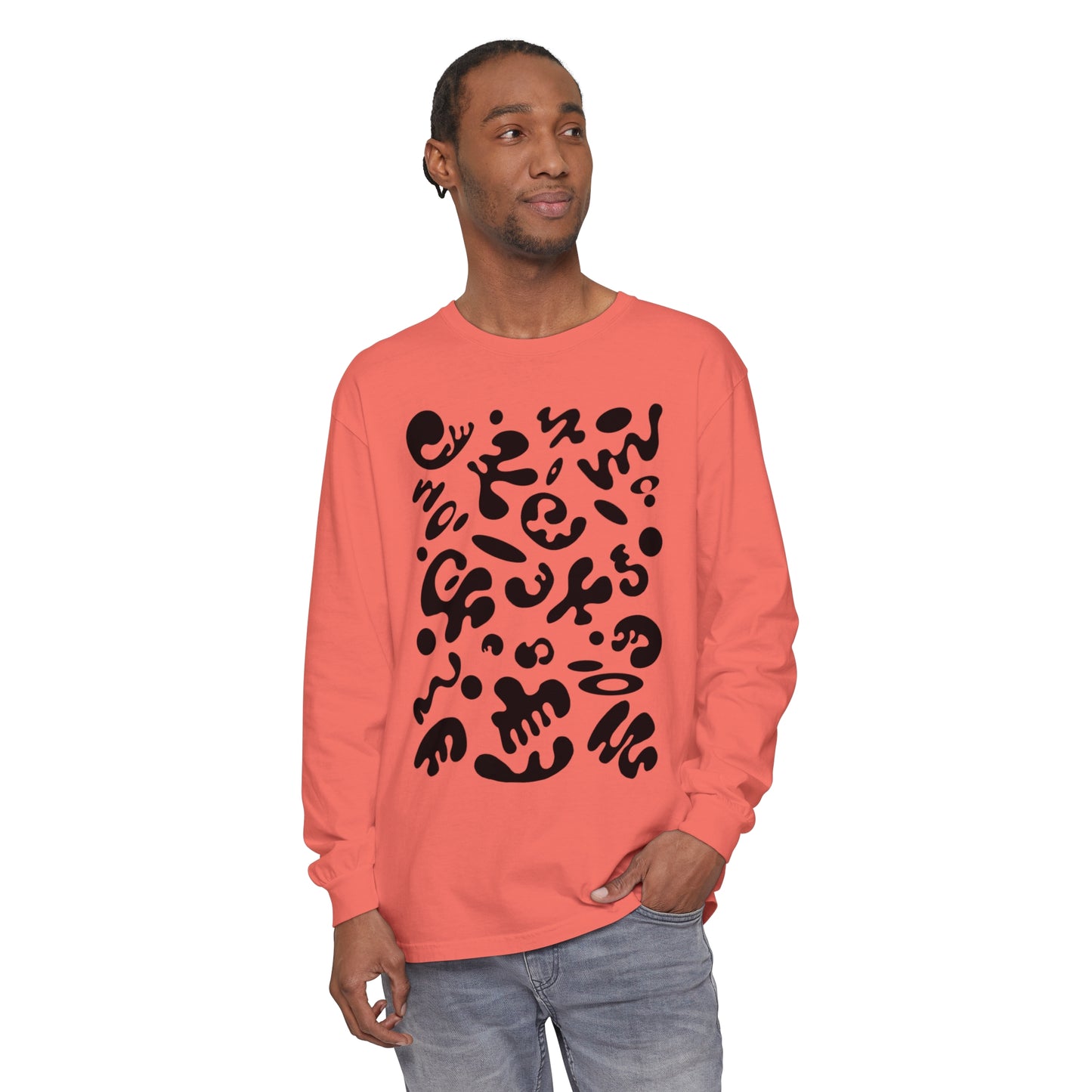 PURE IMAGINATION UNISEX GARMENT-DYED LONG SLEEVE T-SHIRT - Smoke Black Print