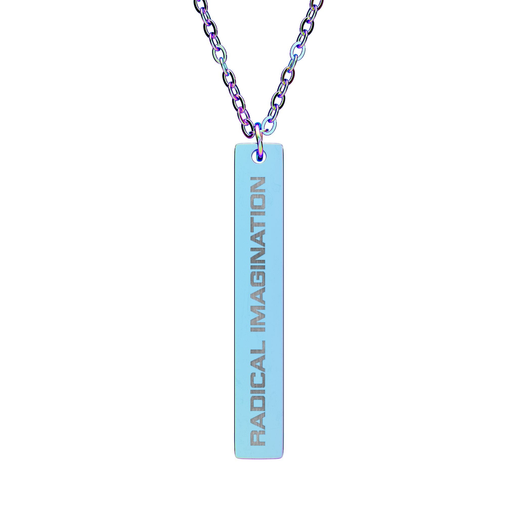Engraved Vertical Bar Necklace — "Radical Imagination" Pendant