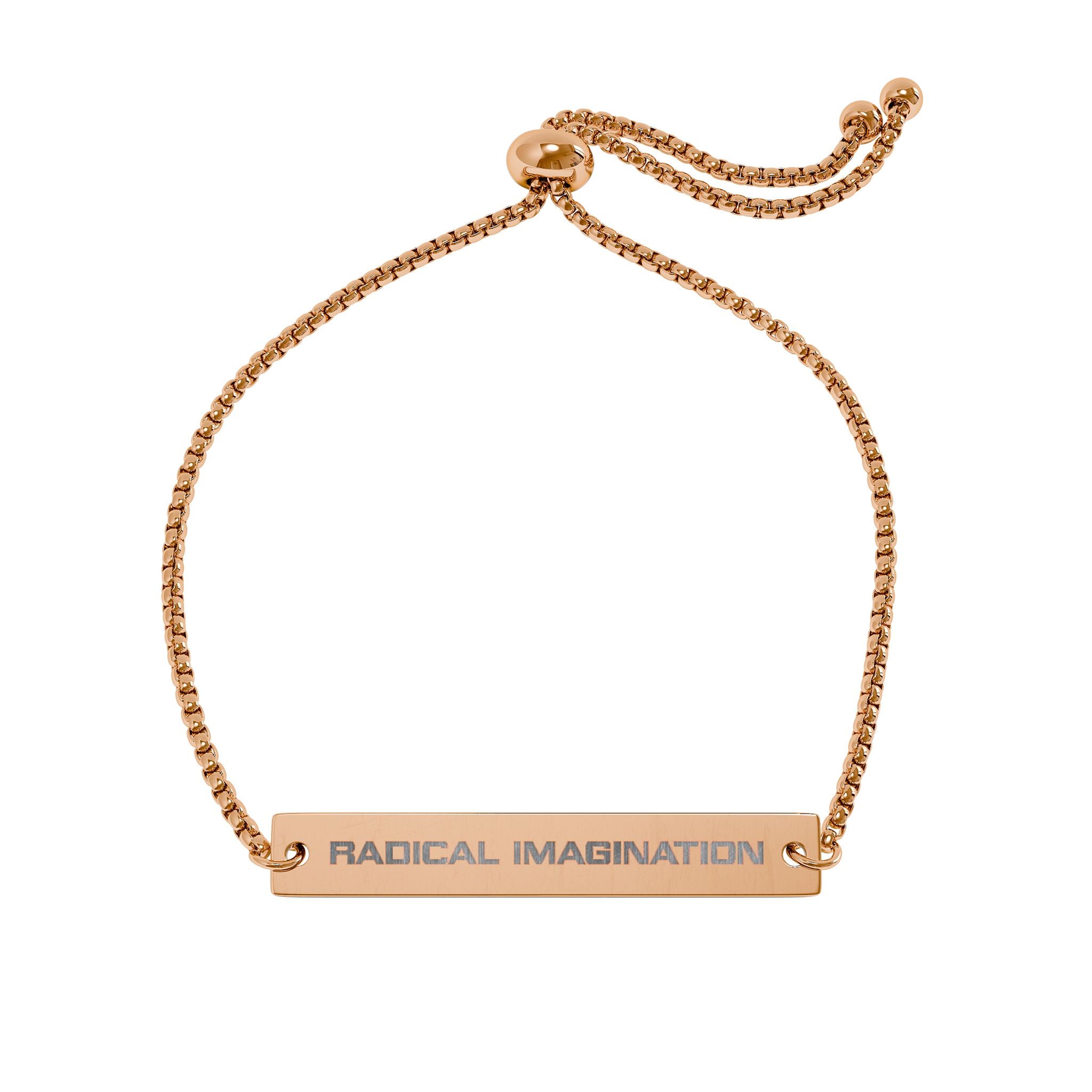 'Radical Imagination' Engraved Adjustable Bar Bracelet