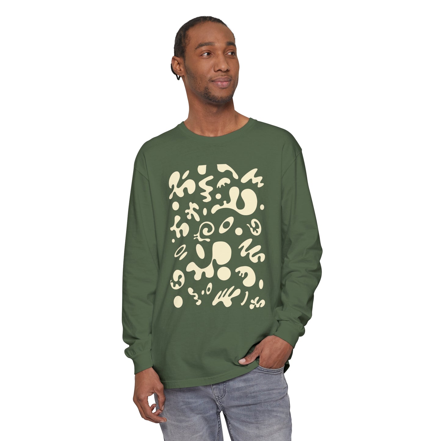 PURE IMAGINATION UNISEX GARMENT-DYED LONG SLEEVE T-SHIRT - Warm White Print