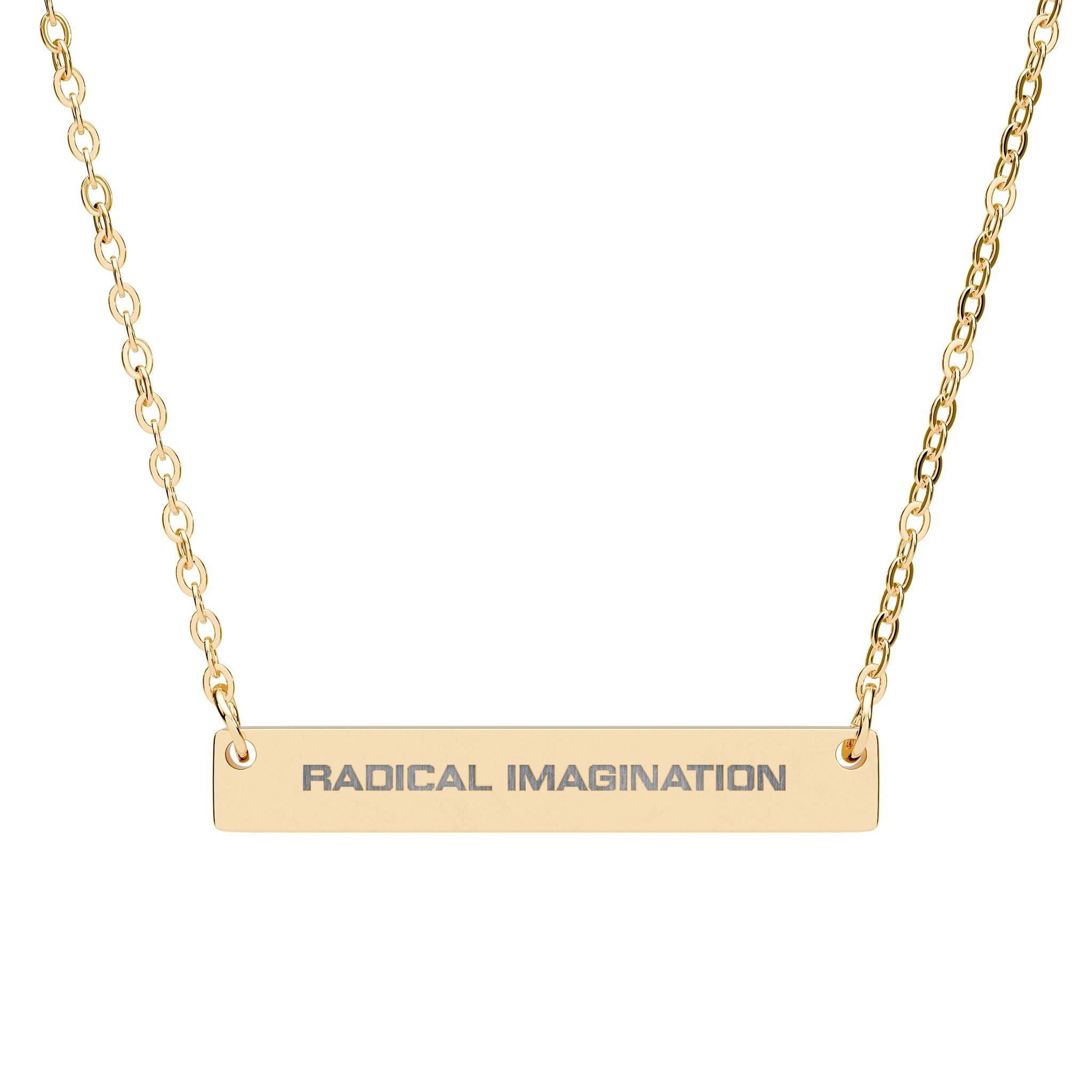 "RADICAL IMAGINATION" Engraved Horizontal Bar Necklace