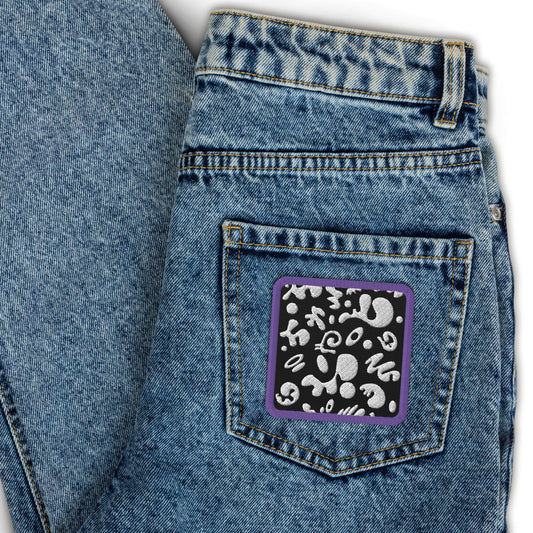 ADORN’D EMBROIDERED PATCH - Purple Square in Smoke Black Print