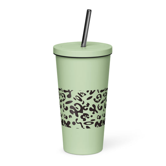 NOURISH'D INSULATED TUMBLER w STRAW - Smoke Black Print