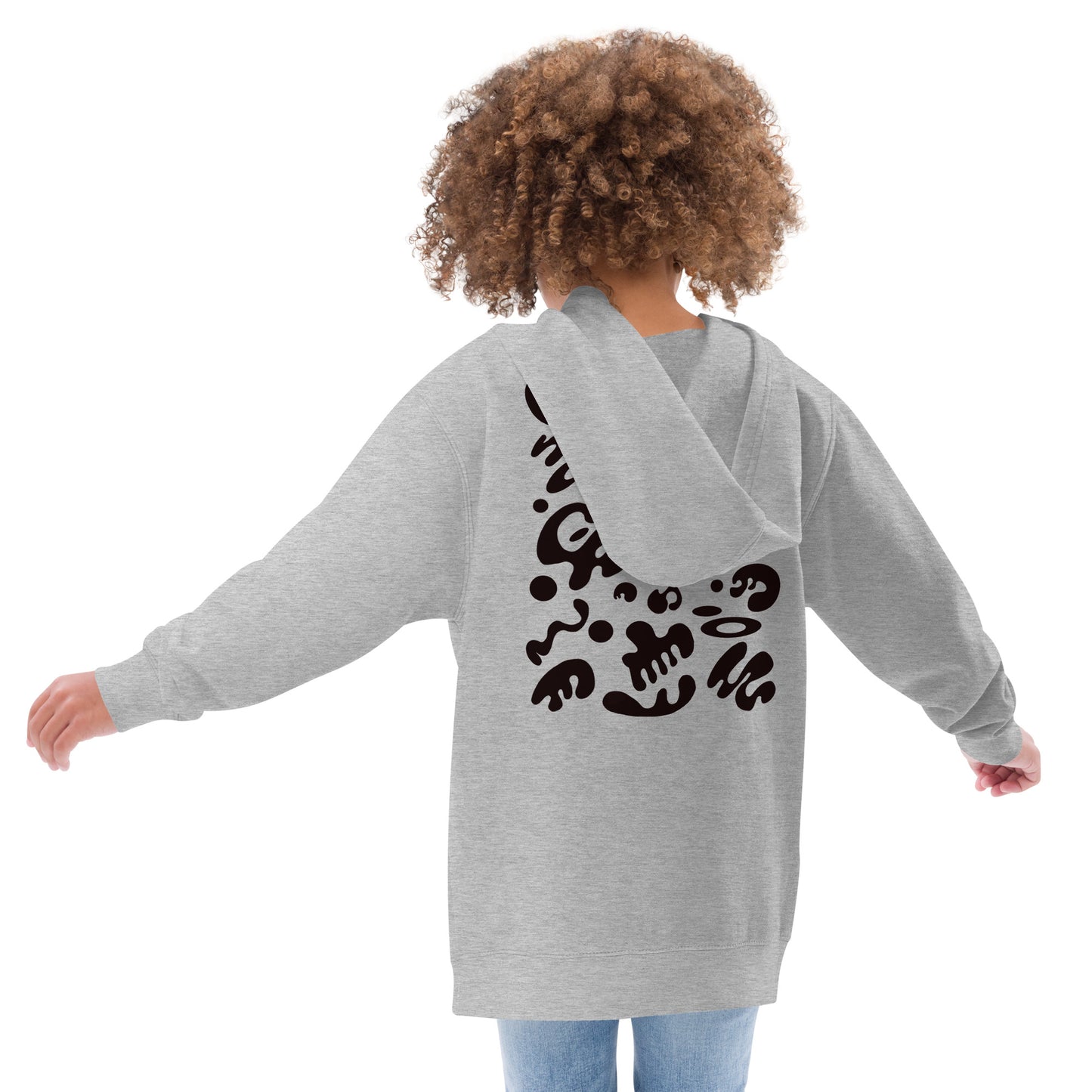 ADORN'D KIDS FLEECE HOODIE W BLACK EMBROIDERED FRONT + BACK PRINT