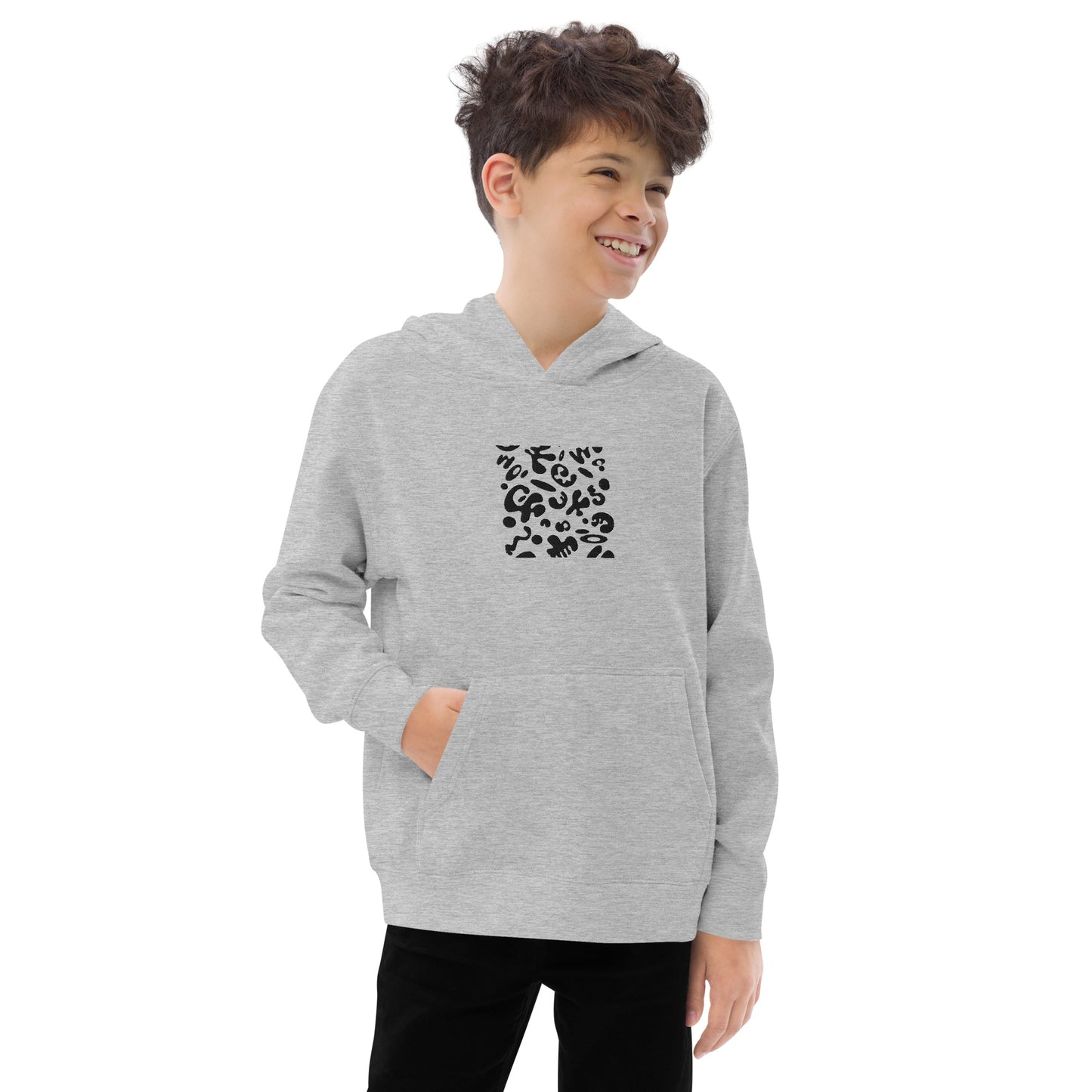 ADORN'D KIDS FLEECE HOODIE W BLACK EMBROIDERED FRONT + BACK PRINT