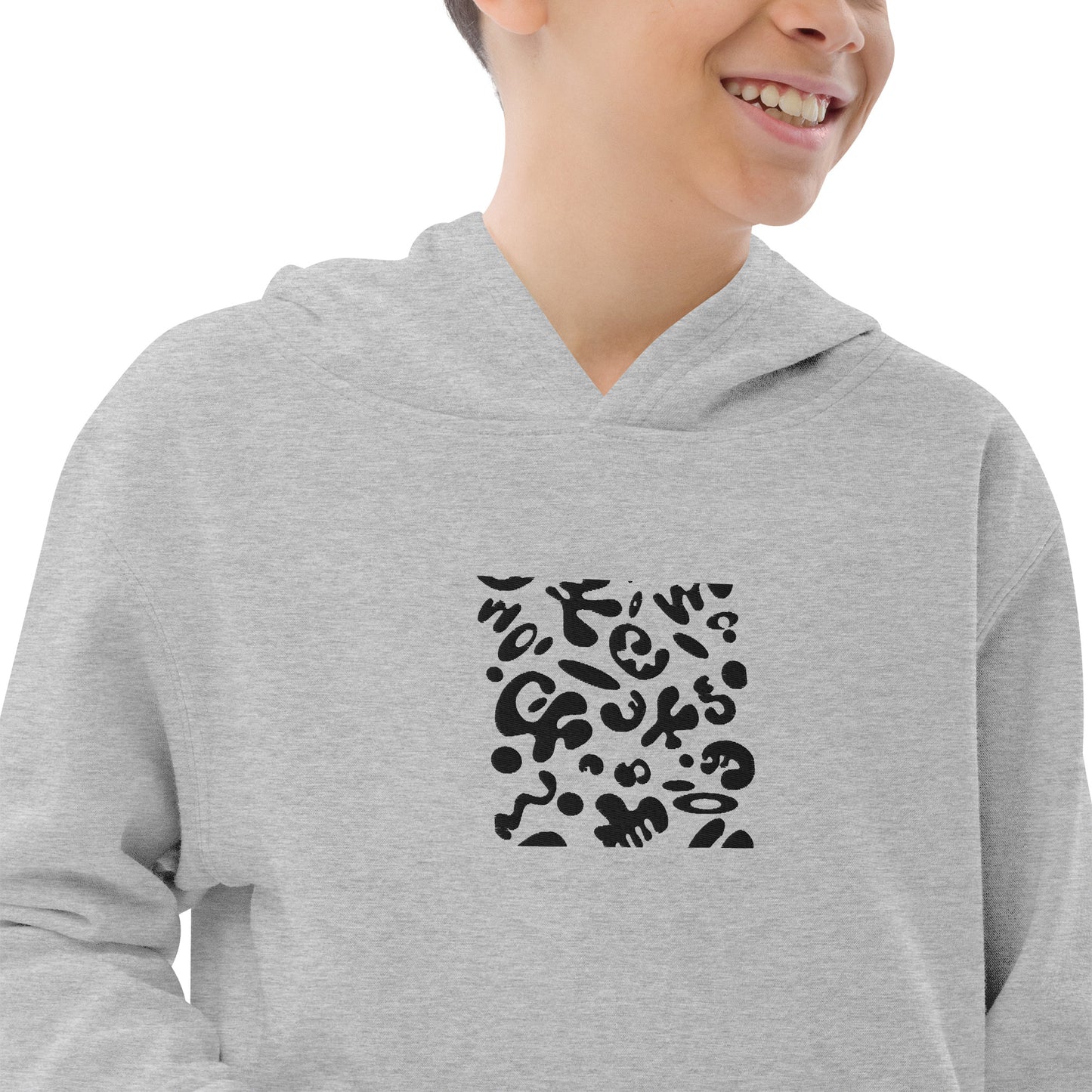 ADORN'D KIDS FLEECE HOODIE W BLACK EMBROIDERED FRONT + BACK PRINT