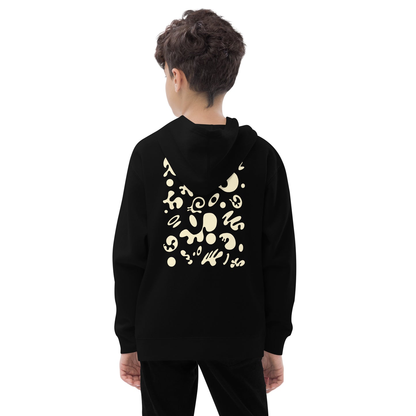 ADORN'D KIDS FLEECE HOODIE W WHITE EMBROIDERED FRONT + BACK PRINT