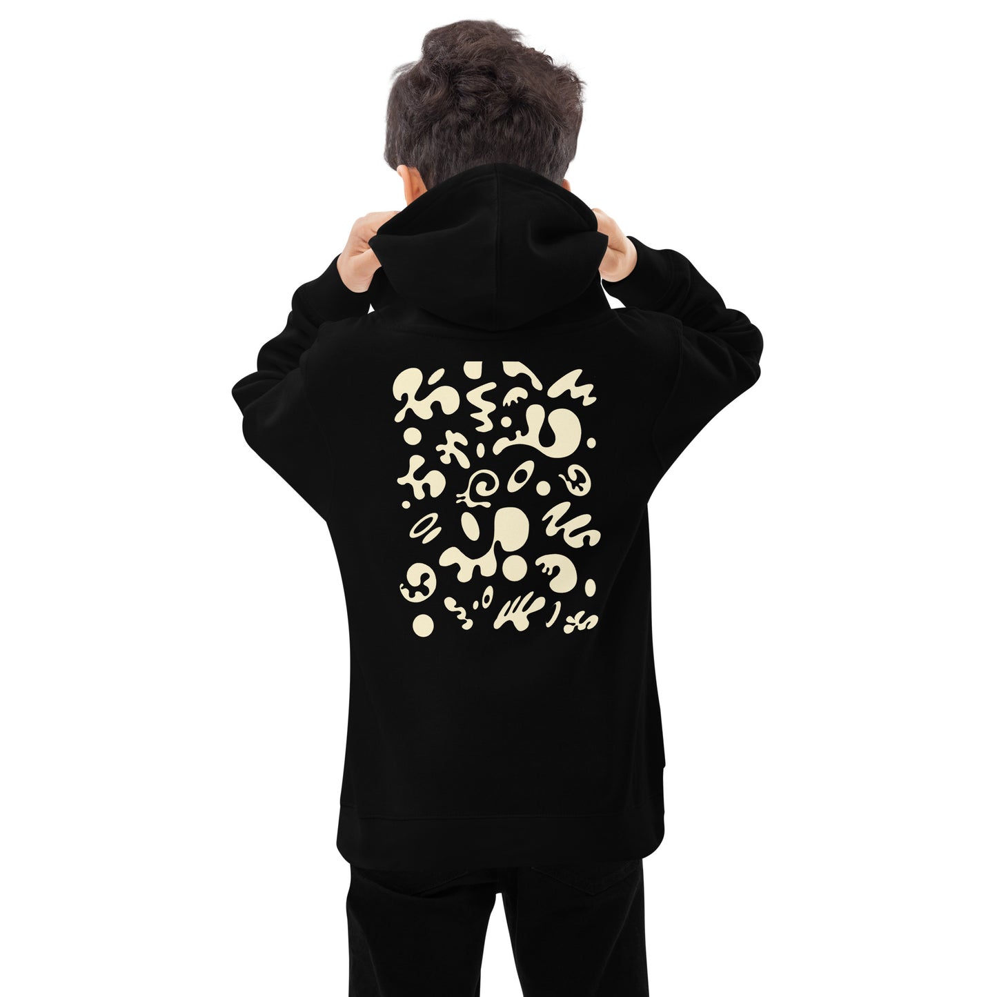 ADORN'D KIDS FLEECE HOODIE W WHITE EMBROIDERED FRONT + BACK PRINT