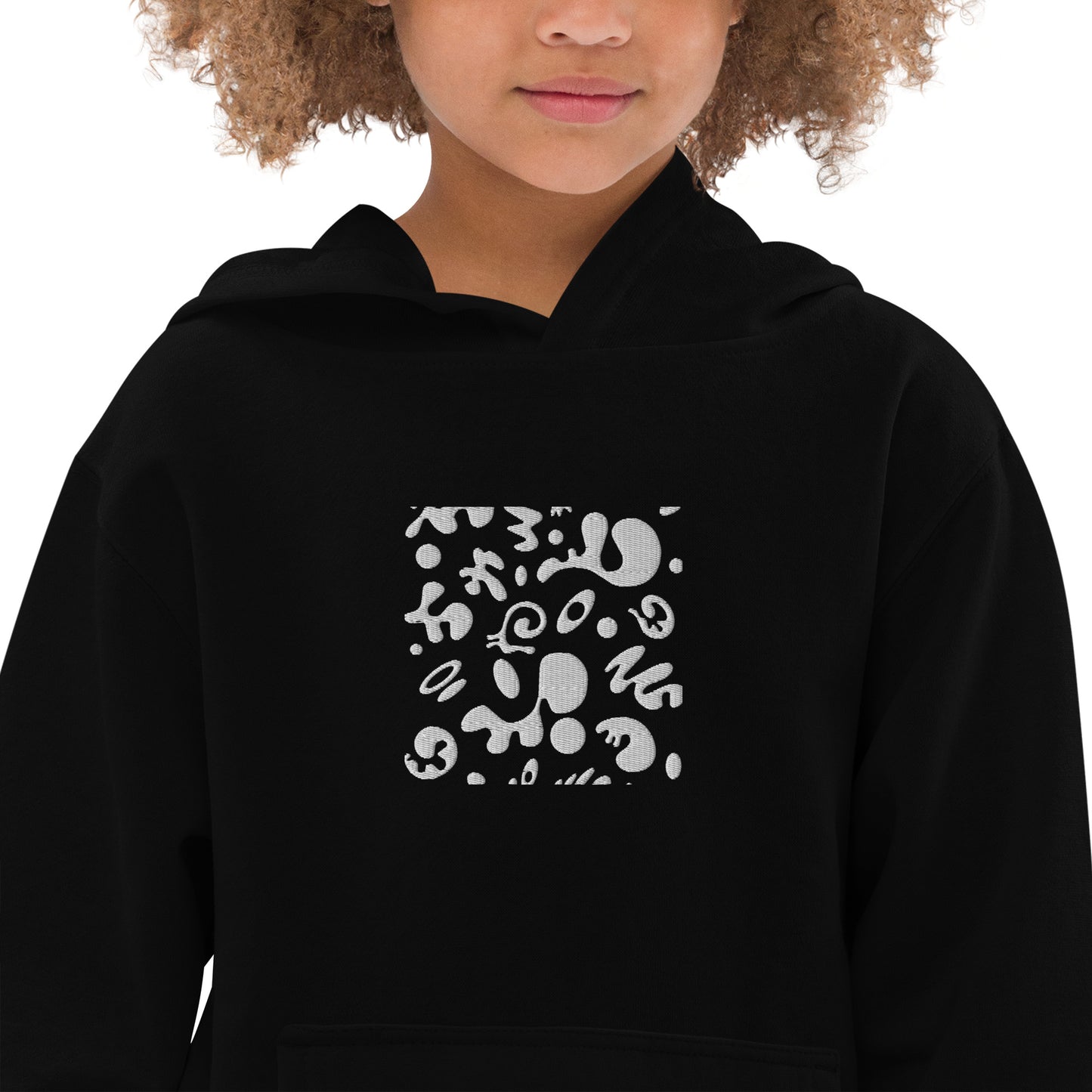 ADORN'D KIDS FLEECE HOODIE W WHITE EMBROIDERED FRONT + BACK PRINT