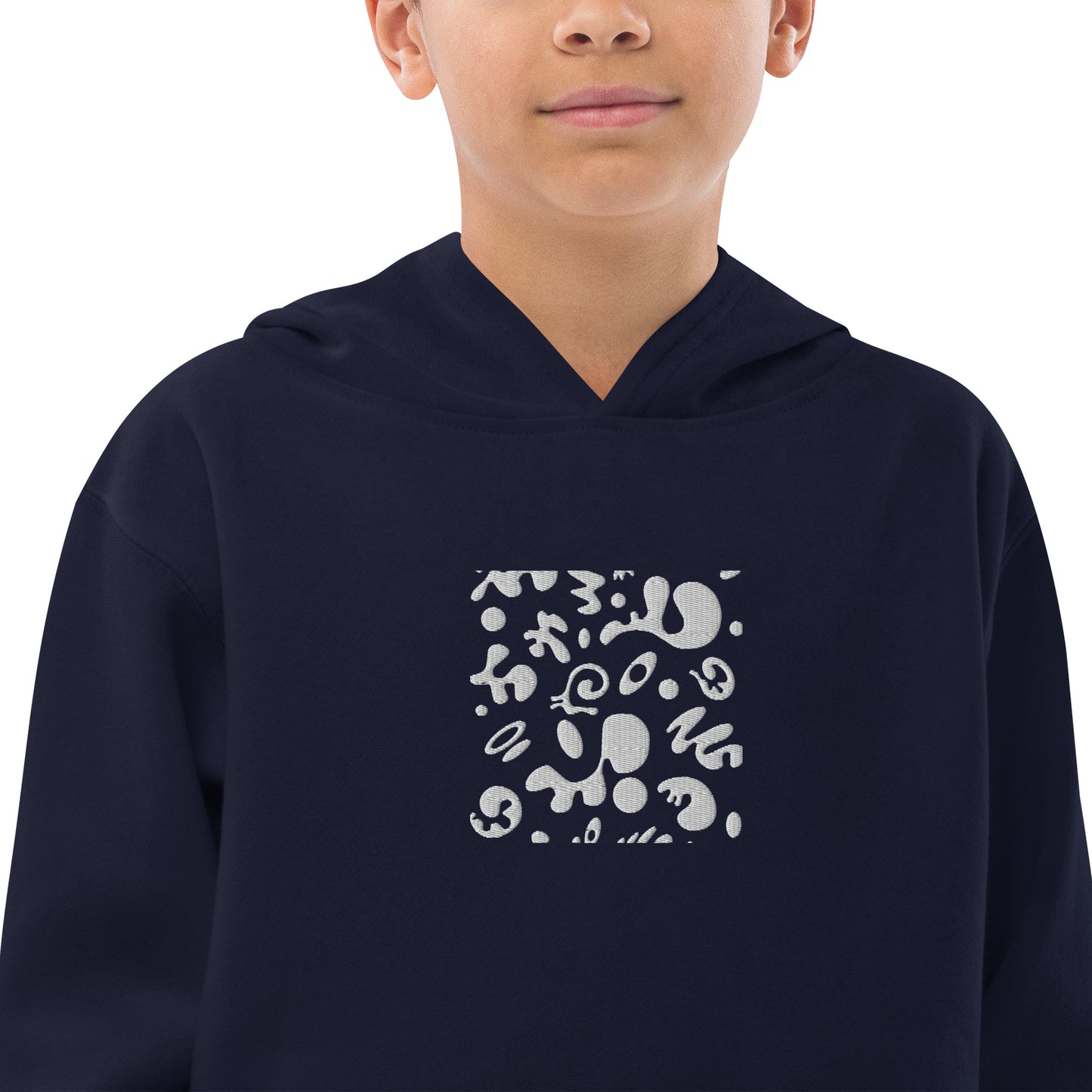 ADORN'D KIDS FLEECE HOODIE W WHITE EMBROIDERED FRONT + BACK PRINT