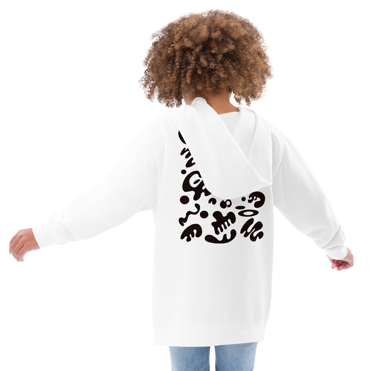 ADORN'D KIDS FLEECE HOODIE W BLACK EMBROIDERED FRONT + BACK PRINT