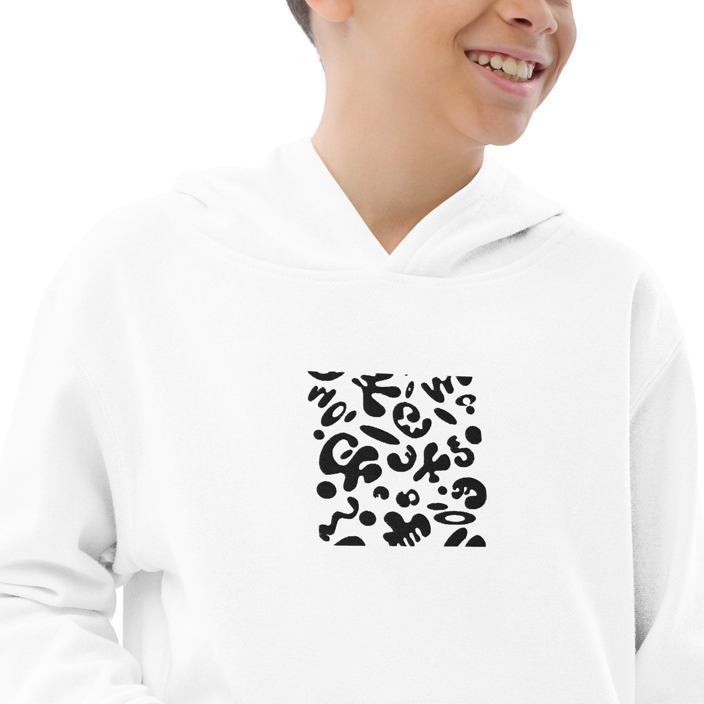 ADORN'D KIDS FLEECE HOODIE W BLACK EMBROIDERED FRONT + BACK PRINT