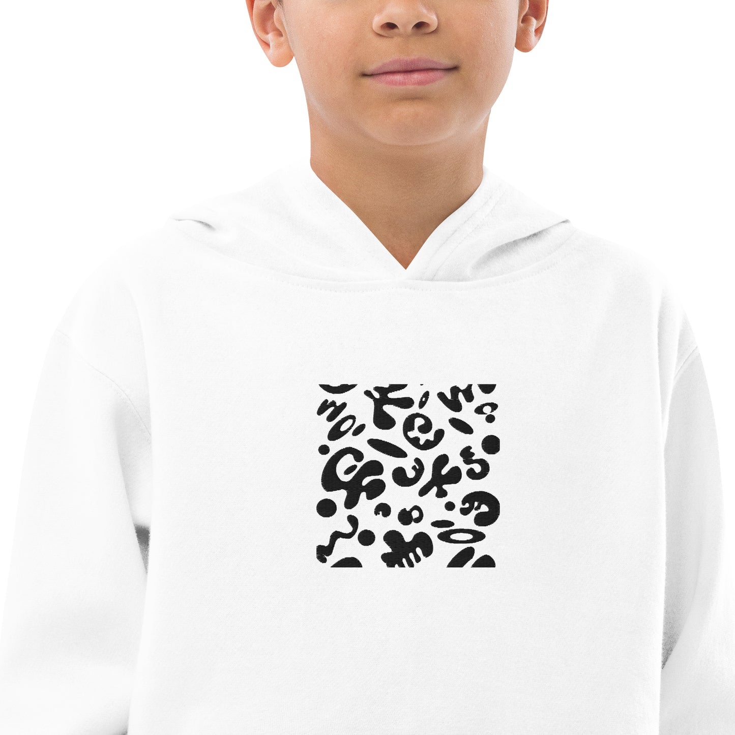 ADORN'D KIDS FLEECE HOODIE W BLACK EMBROIDERED FRONT + BACK PRINT