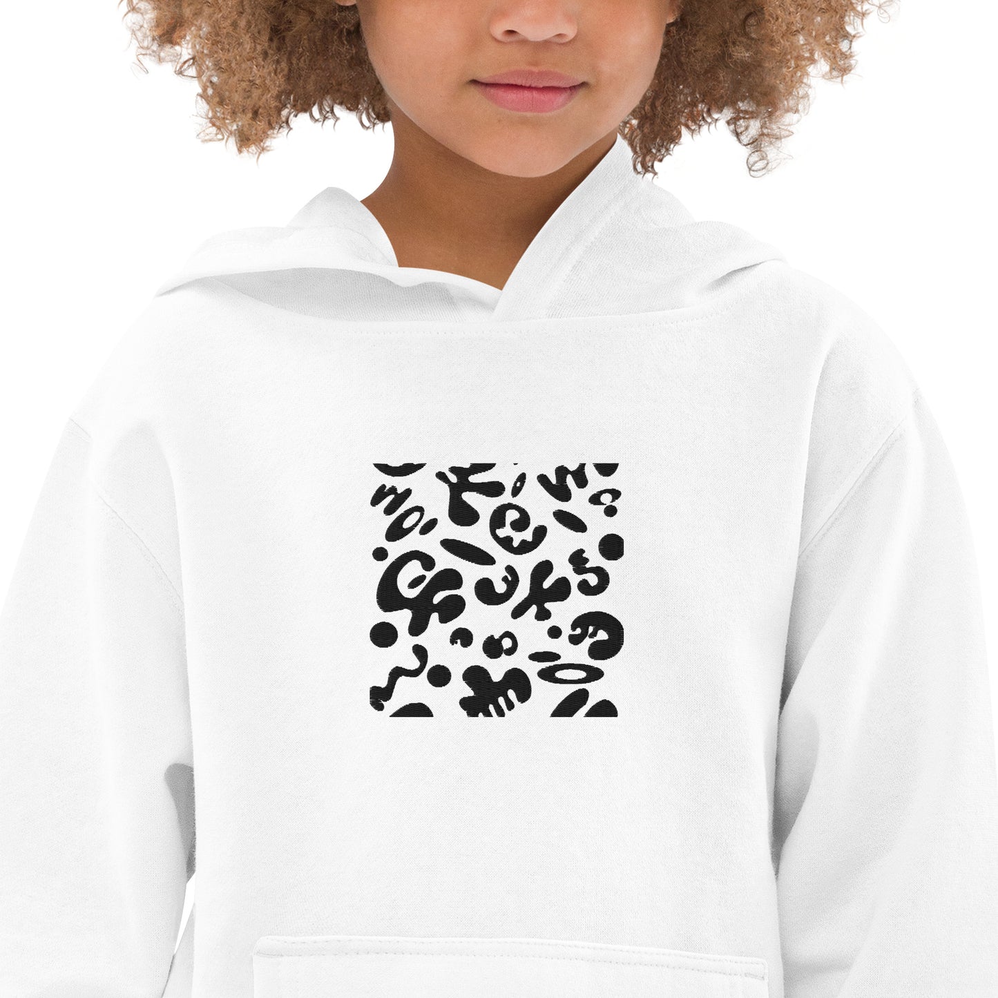 ADORN'D KIDS FLEECE HOODIE W BLACK EMBROIDERED FRONT + BACK PRINT